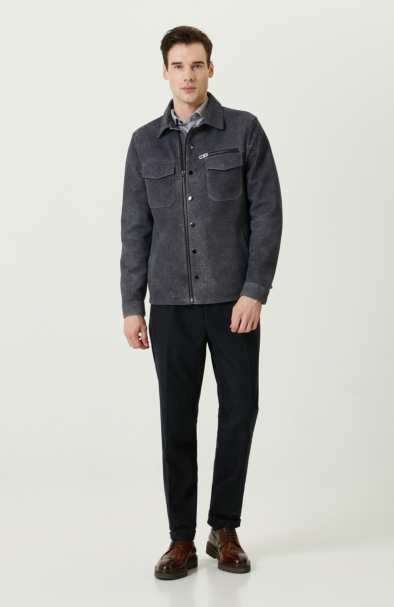 İndigo Süet Deri Mont