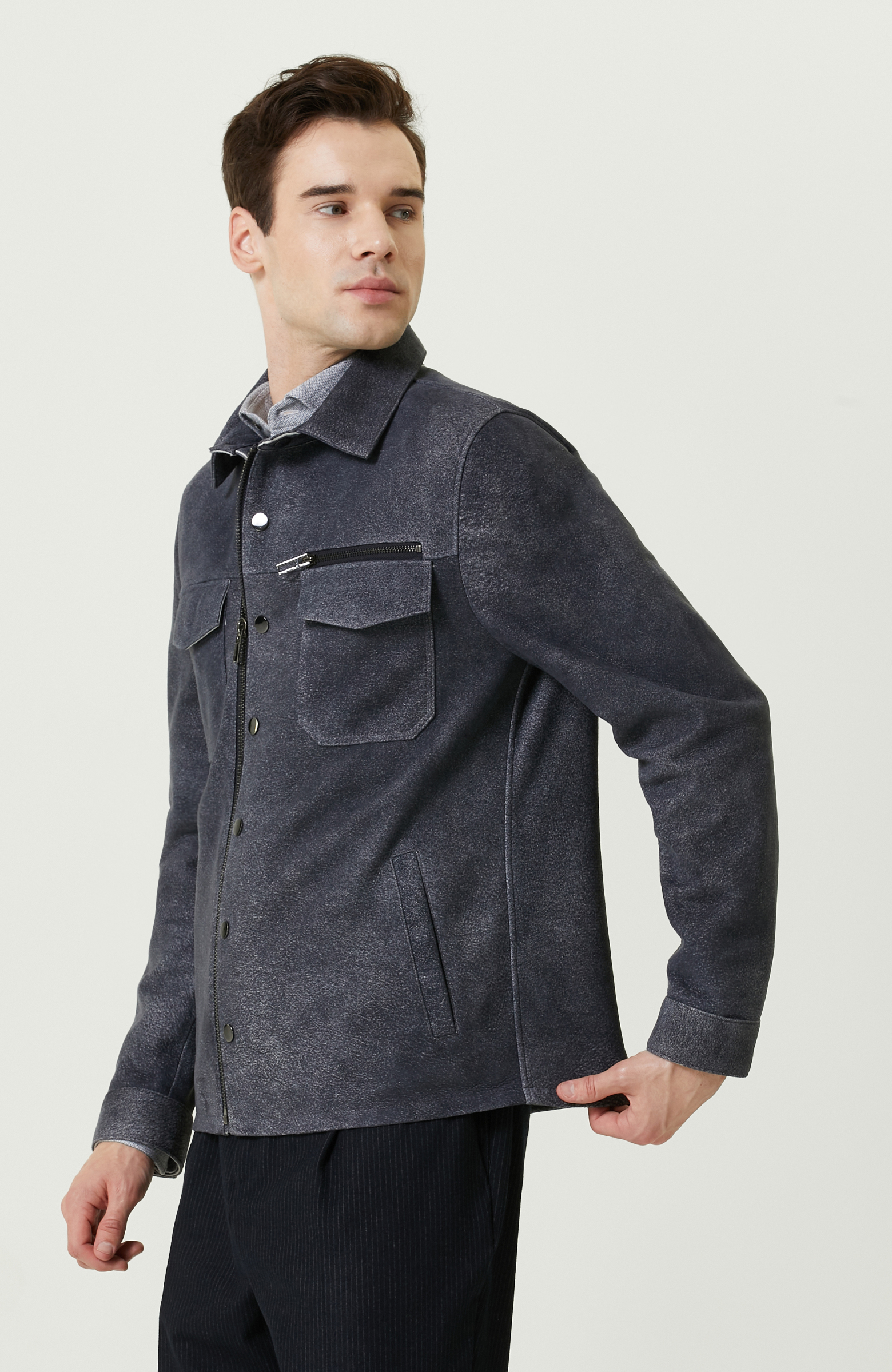 İndigo Süet Deri Mont