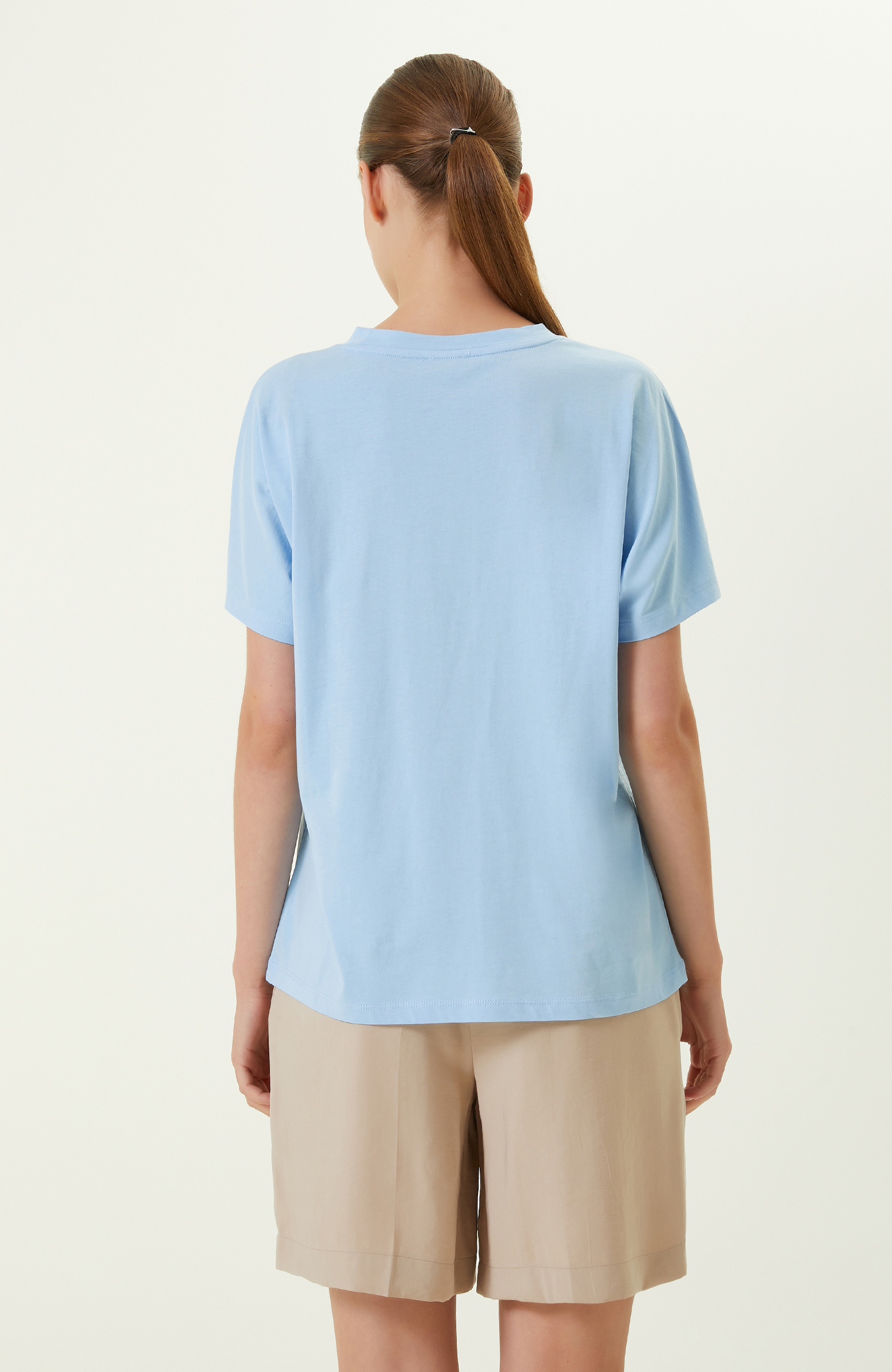 Önü Taş Baskılı Açık Mavi Tshirt