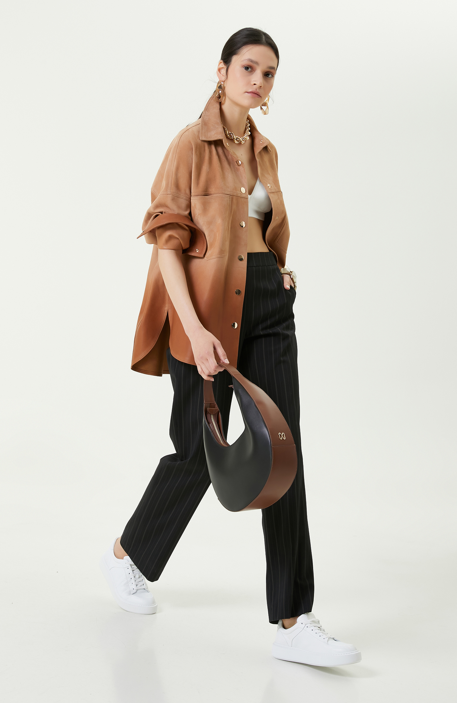 Degradeli Kahverengi Deri Gömlek