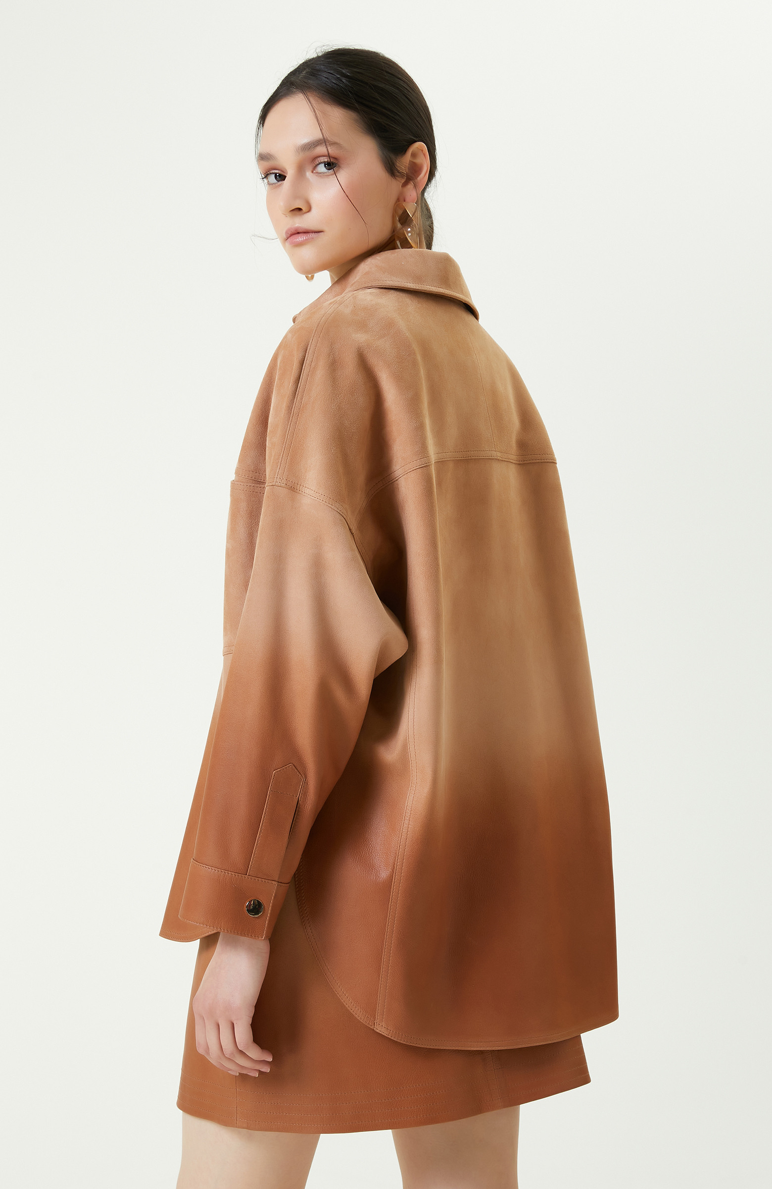 Degradeli Kahverengi Deri Gömlek