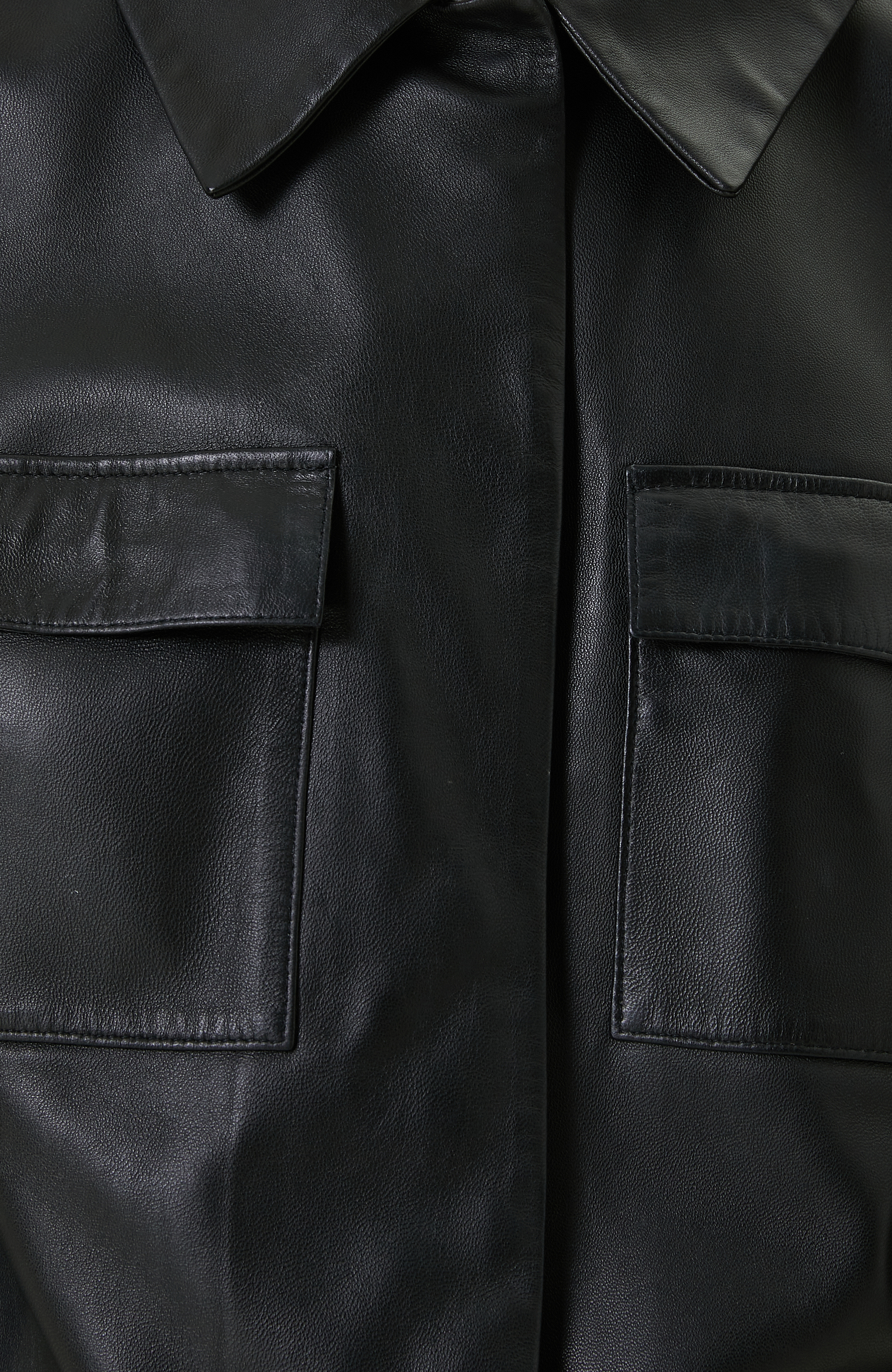 Gömlek Yaka Siyah Deri Mont