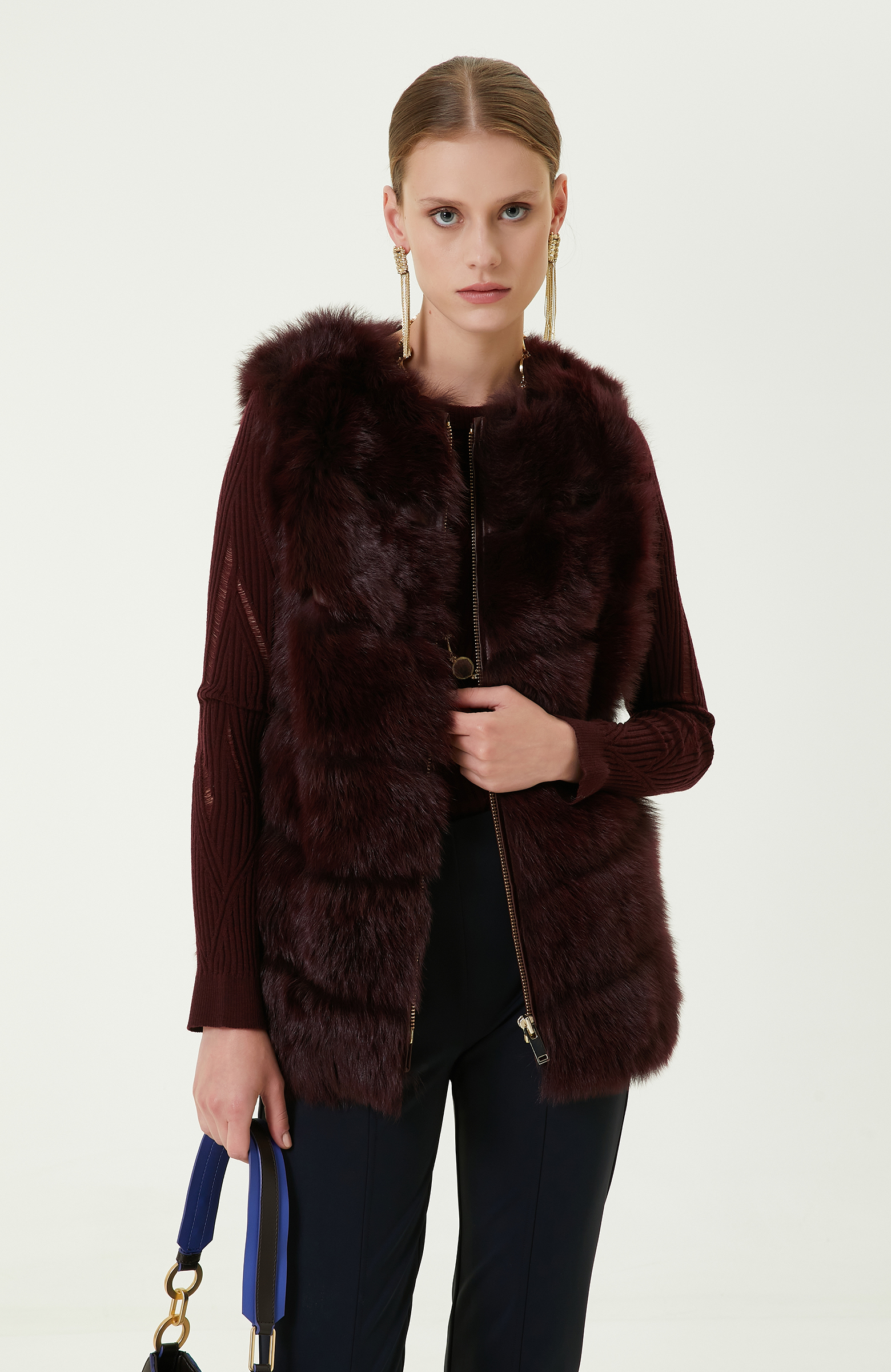 Dik Yaka Bordo Kolsuz Yelek