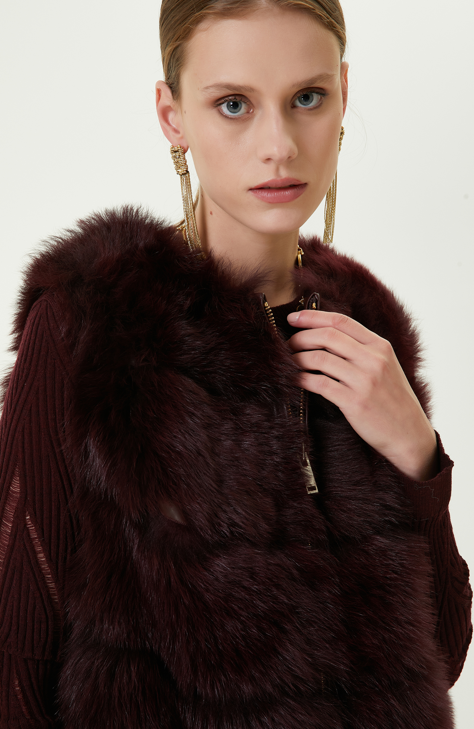 Dik Yaka Bordo Kolsuz Yelek