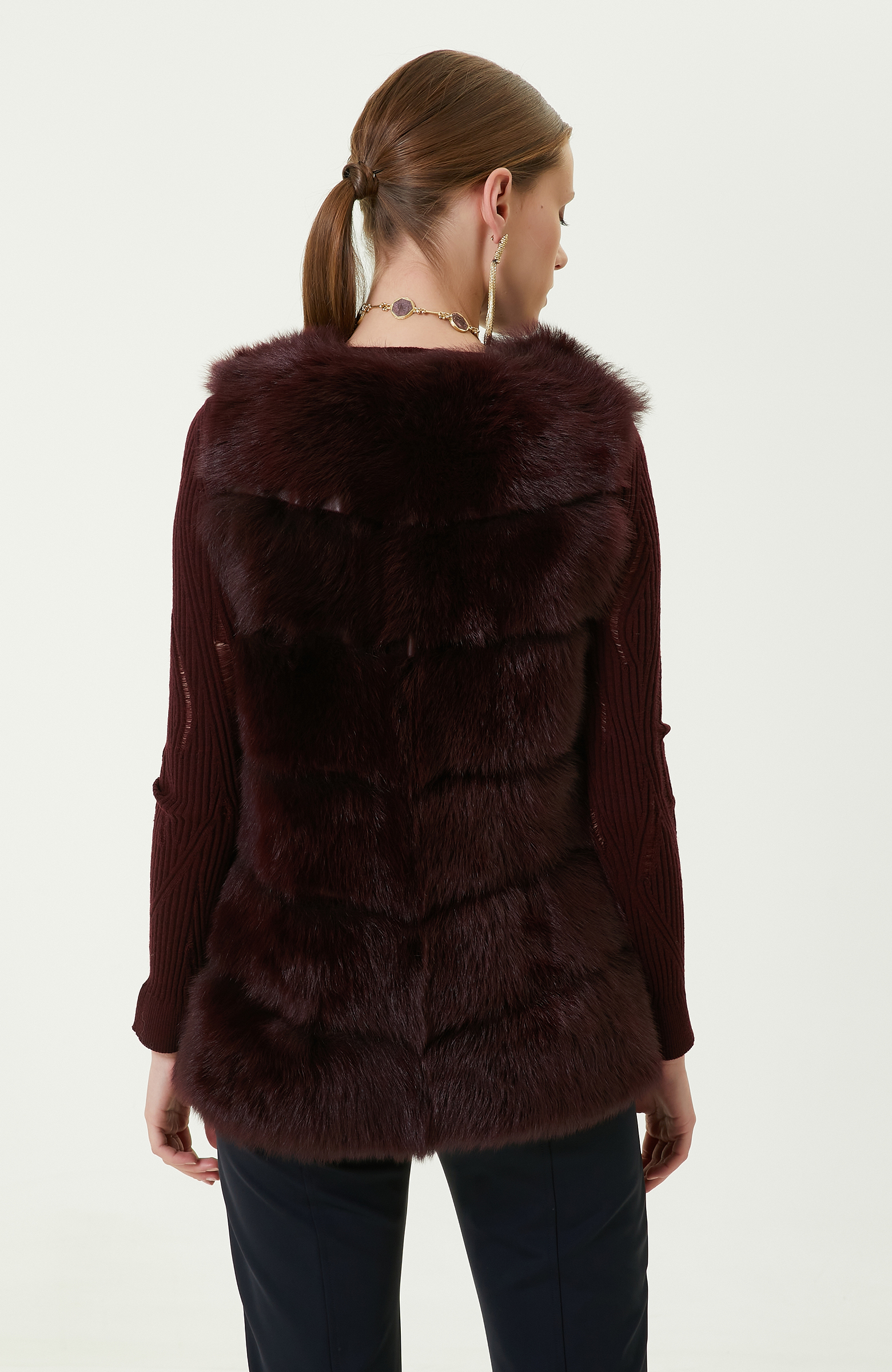 Dik Yaka Bordo Kolsuz Yelek