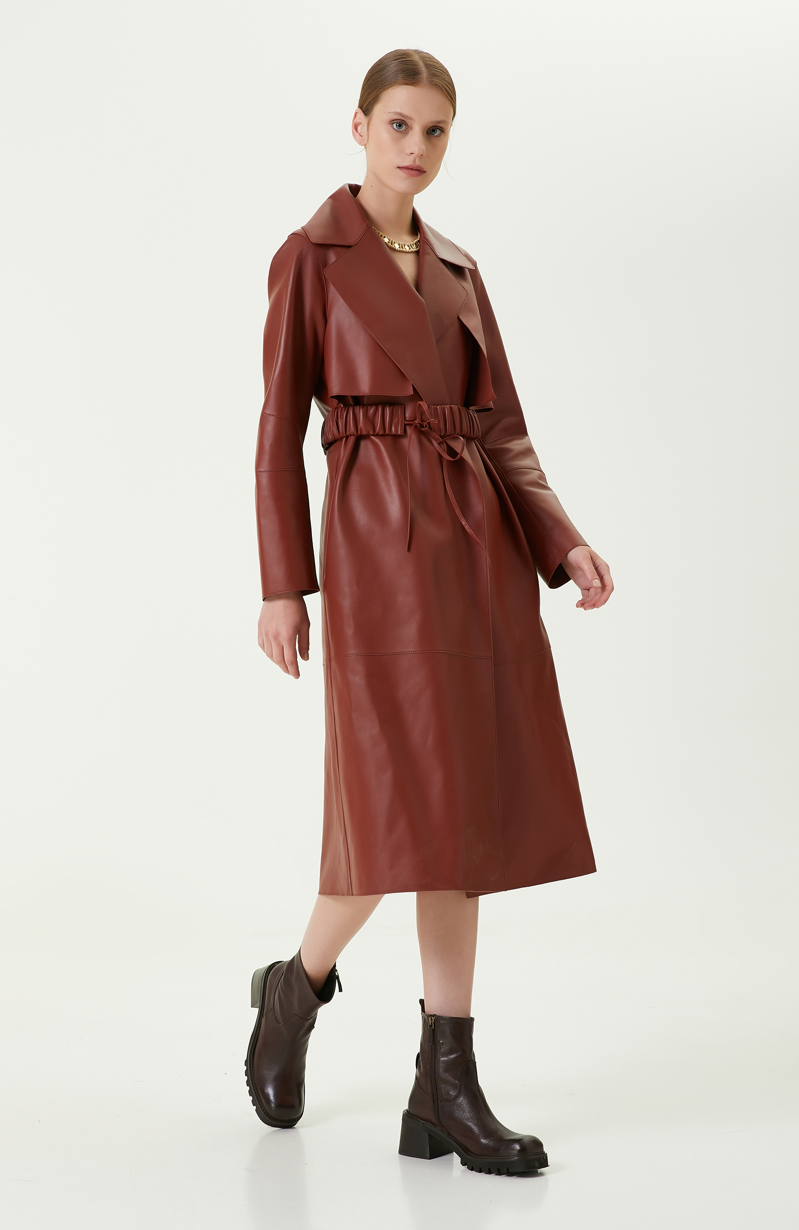 Tütün Rengi Deri Pardösü