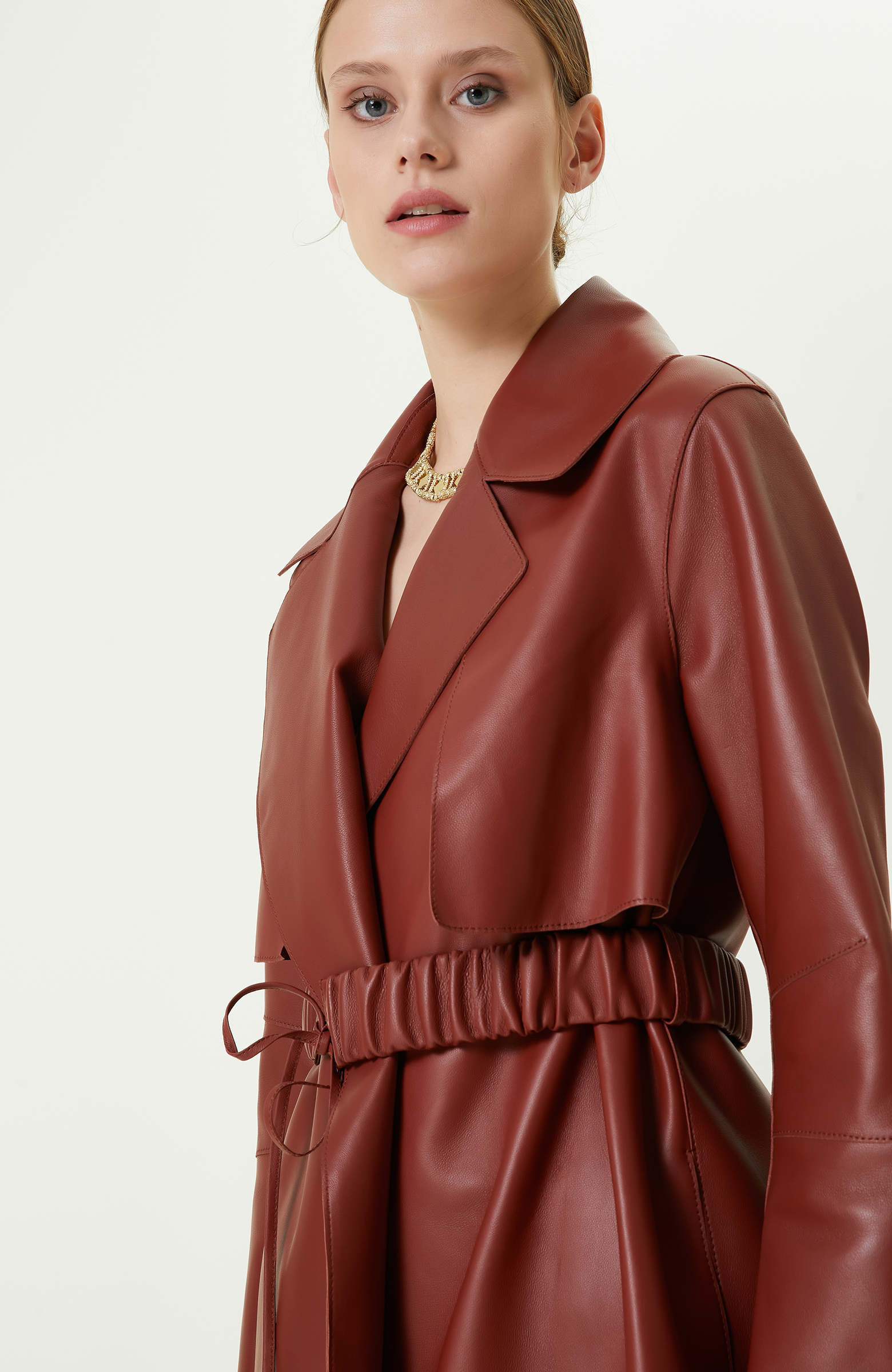 Tütün Rengi Deri Pardösü