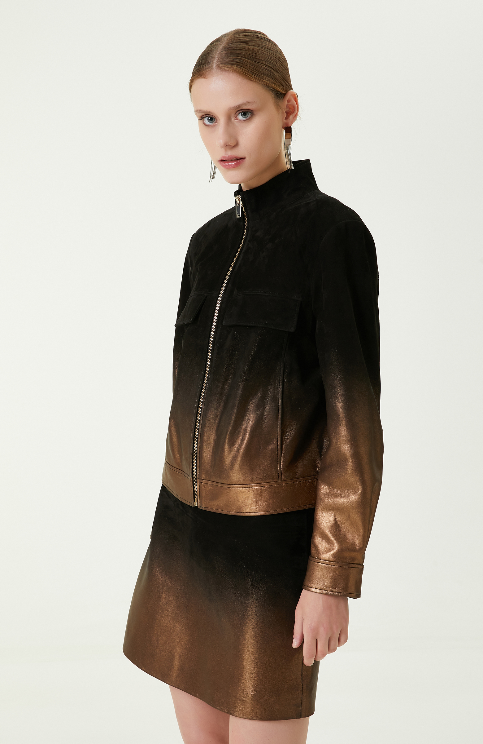 Degradeli Siyah Gold  Deri Mont