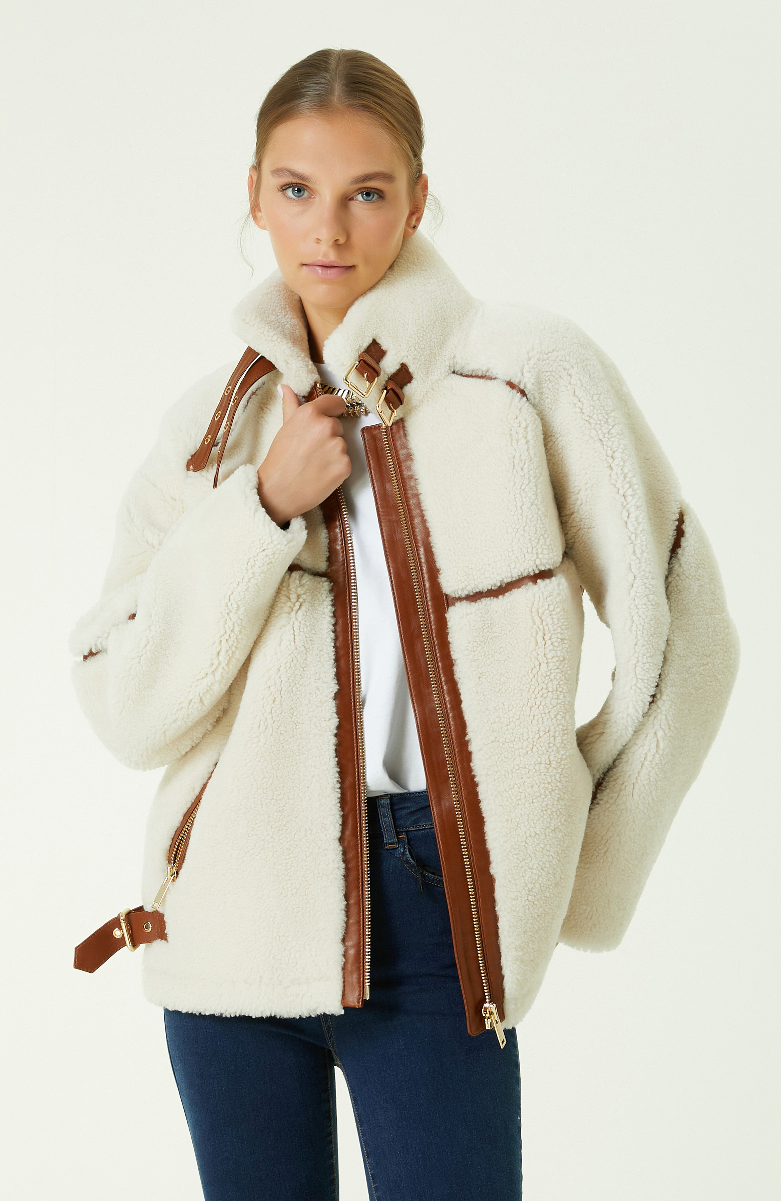 Ecru Leather Coat