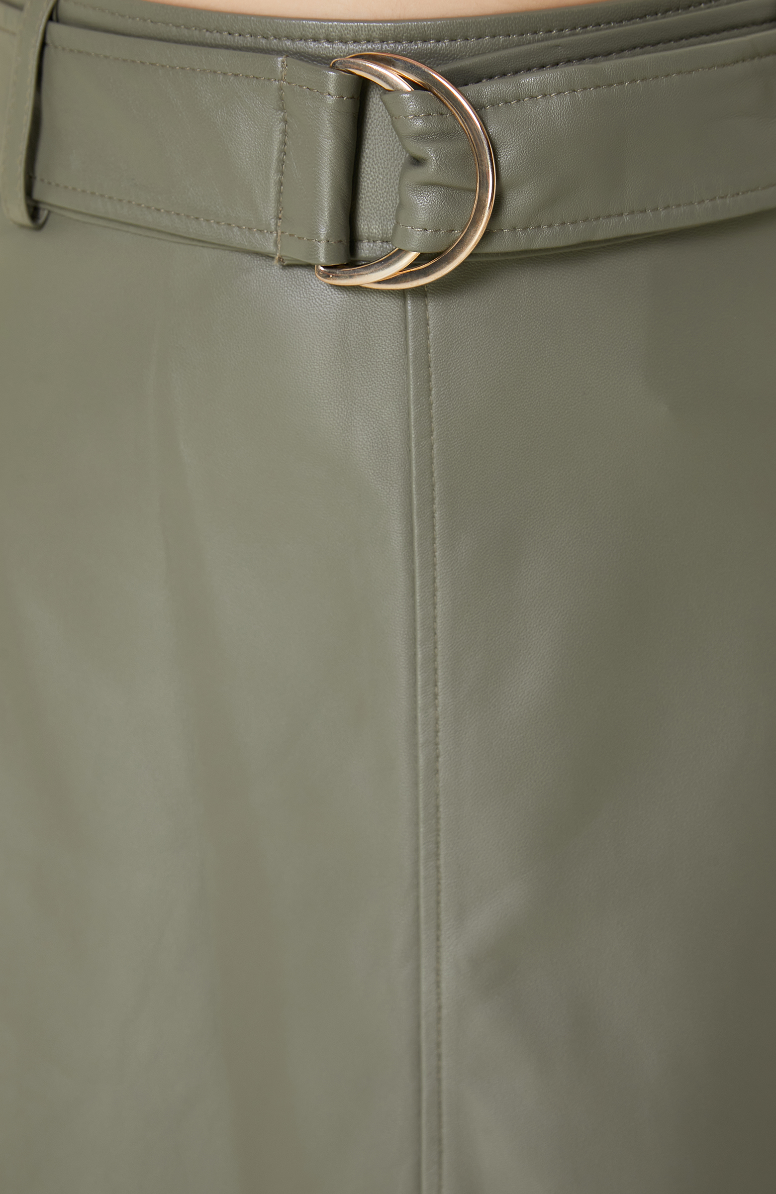 Açık Haki Evaze Deri Etek