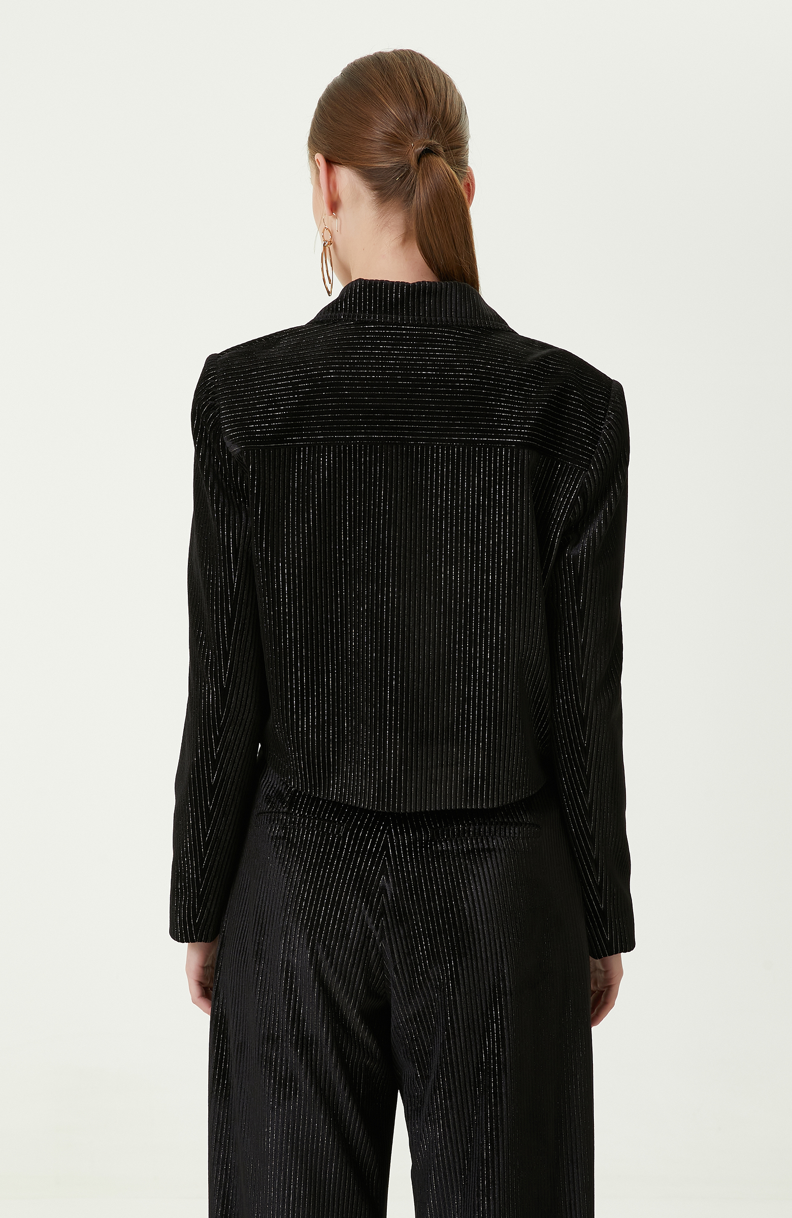 Kadife Siyah Crop Blazer Ceket