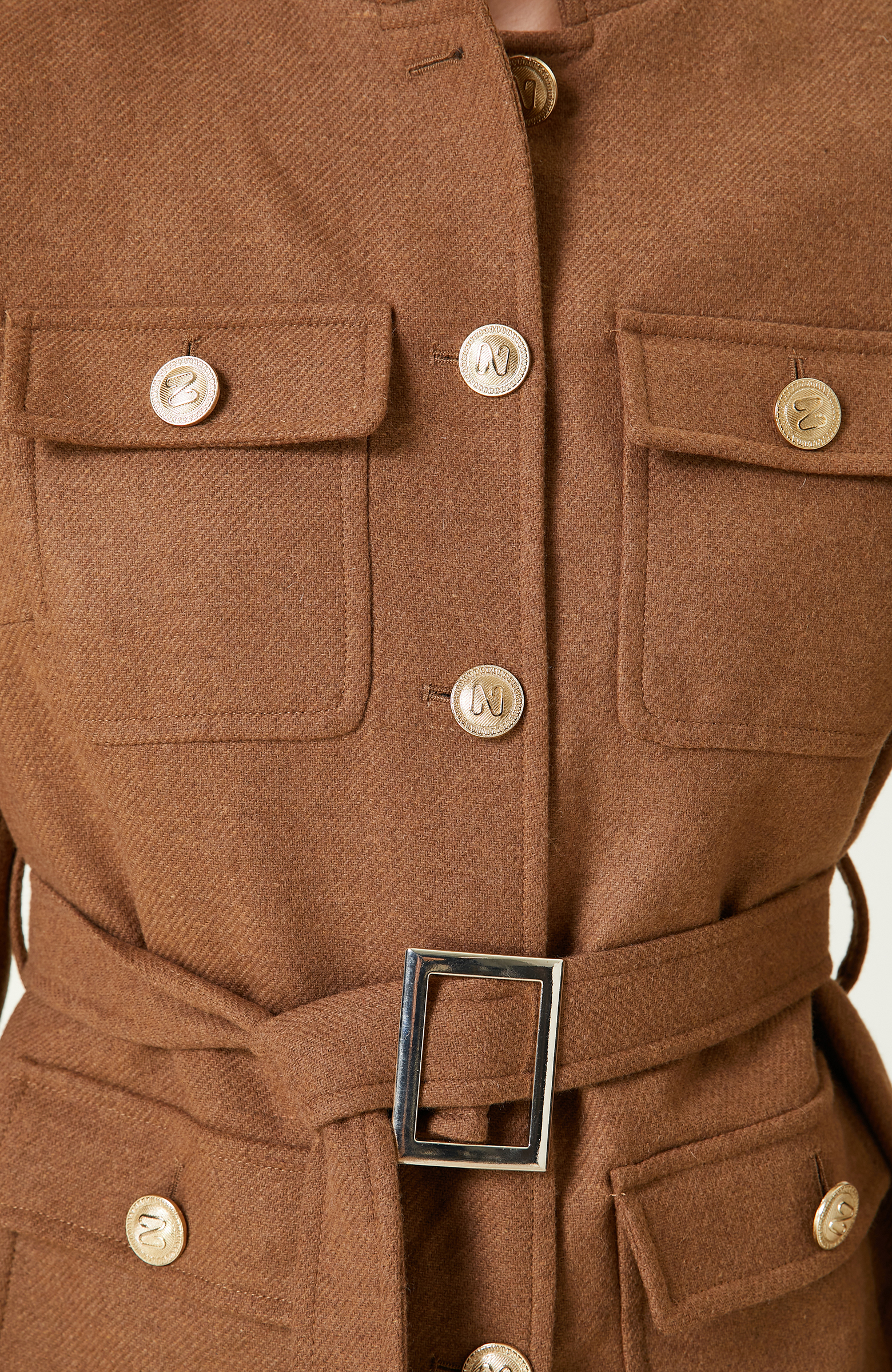 Camel Dik Yaka Kemerli Ceket