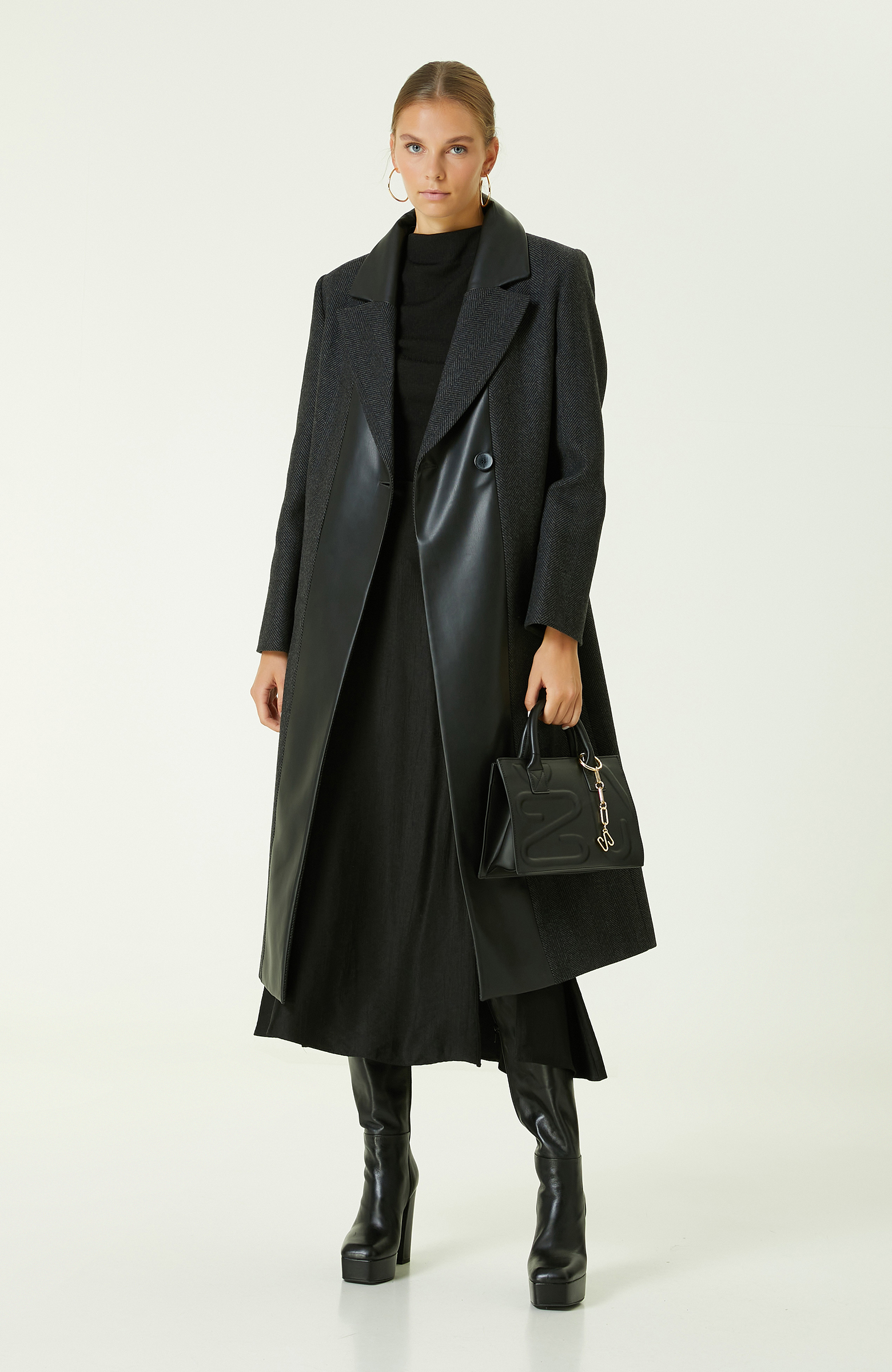 Antrasit Garni Detaylı Manto