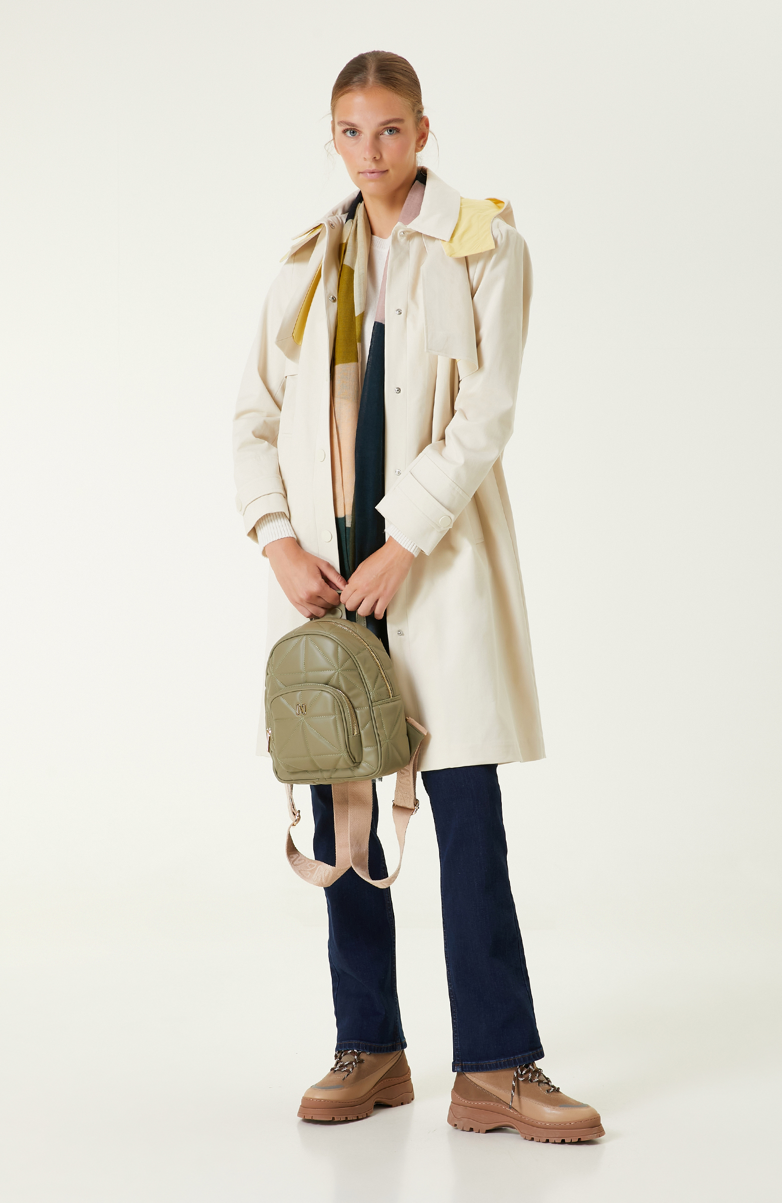 Taş Rengi Kapüşonlu  Trençkot