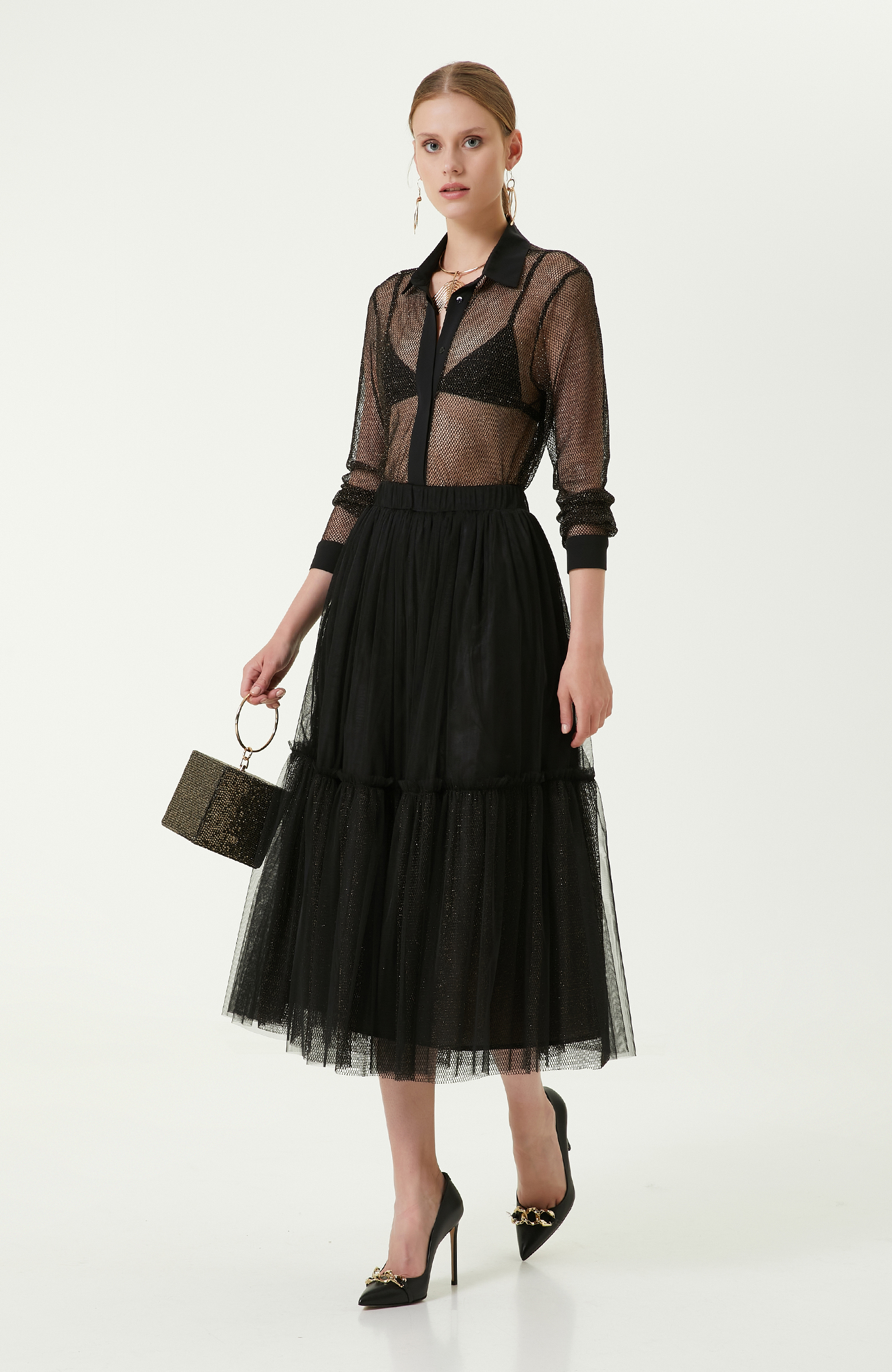 Tül Siyah Uzun Etek