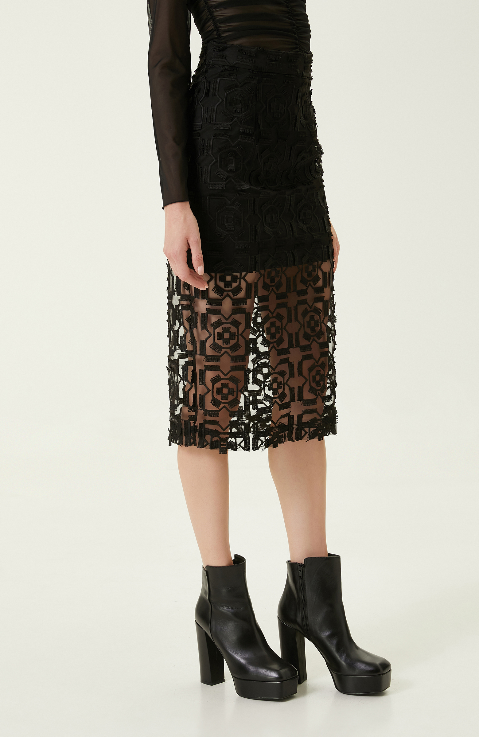 Siyah Güpürlü Kalem Etek