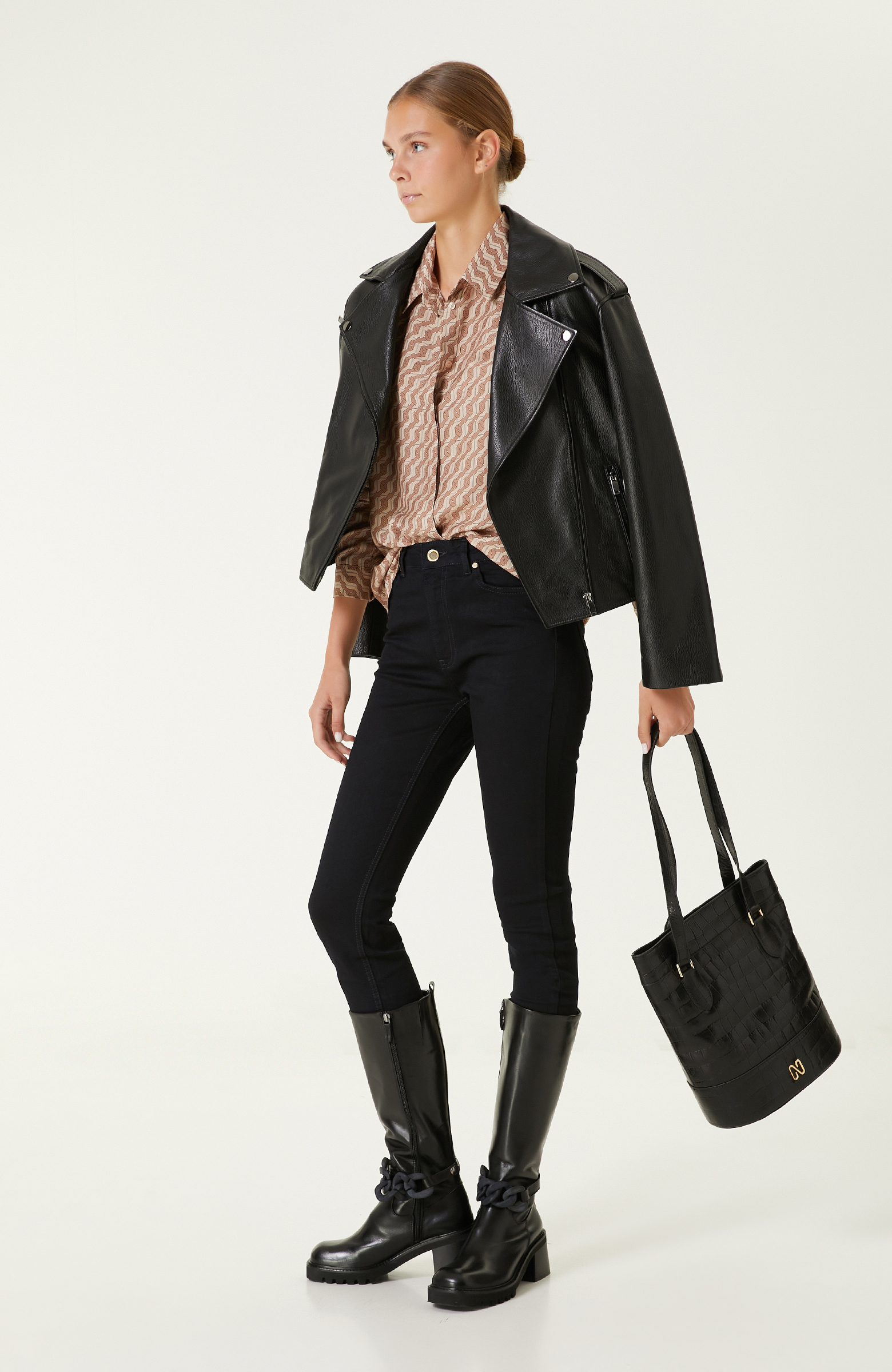 Bej Desenli Uzun Kollu Gömlek