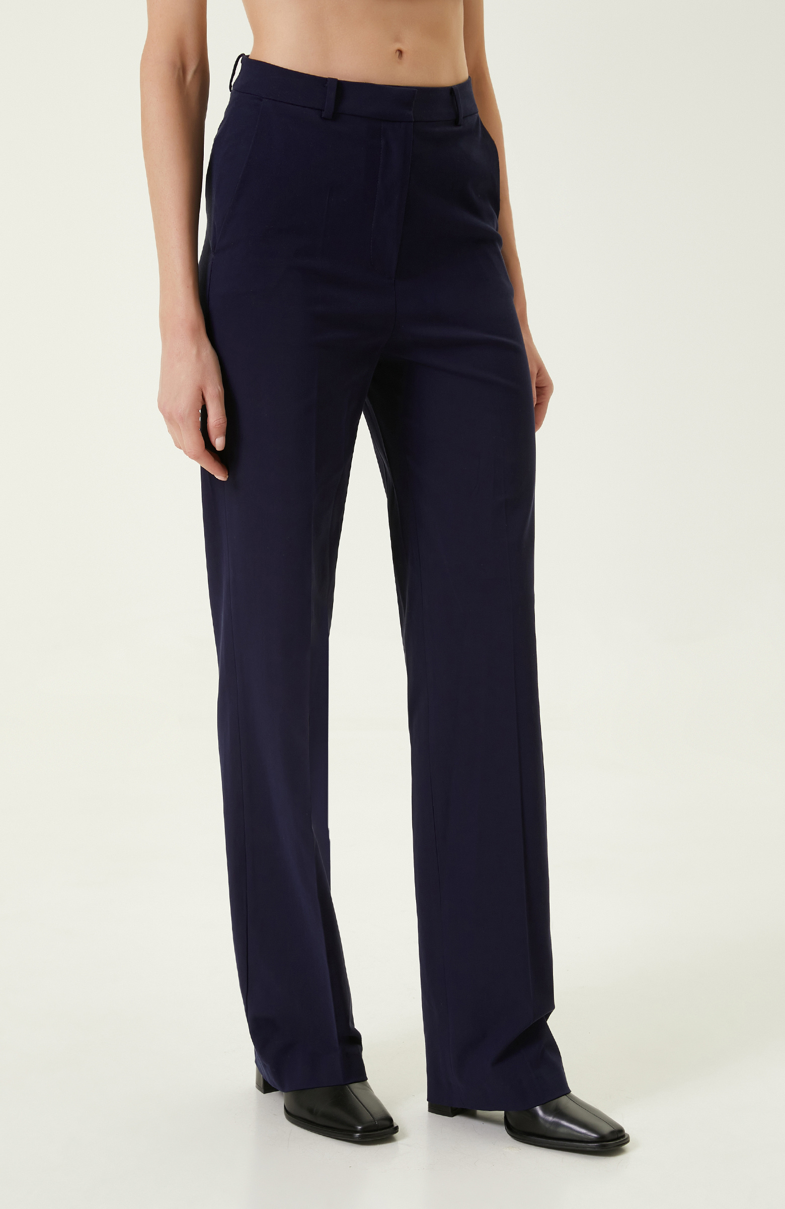 Lacivert Pilili Yüksek Bel Pantolon