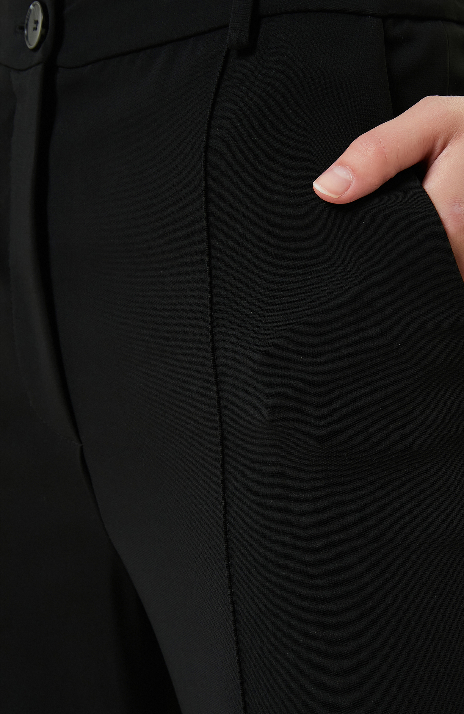 Dikiş Detaylı Bol Paça Siyah Pantolon