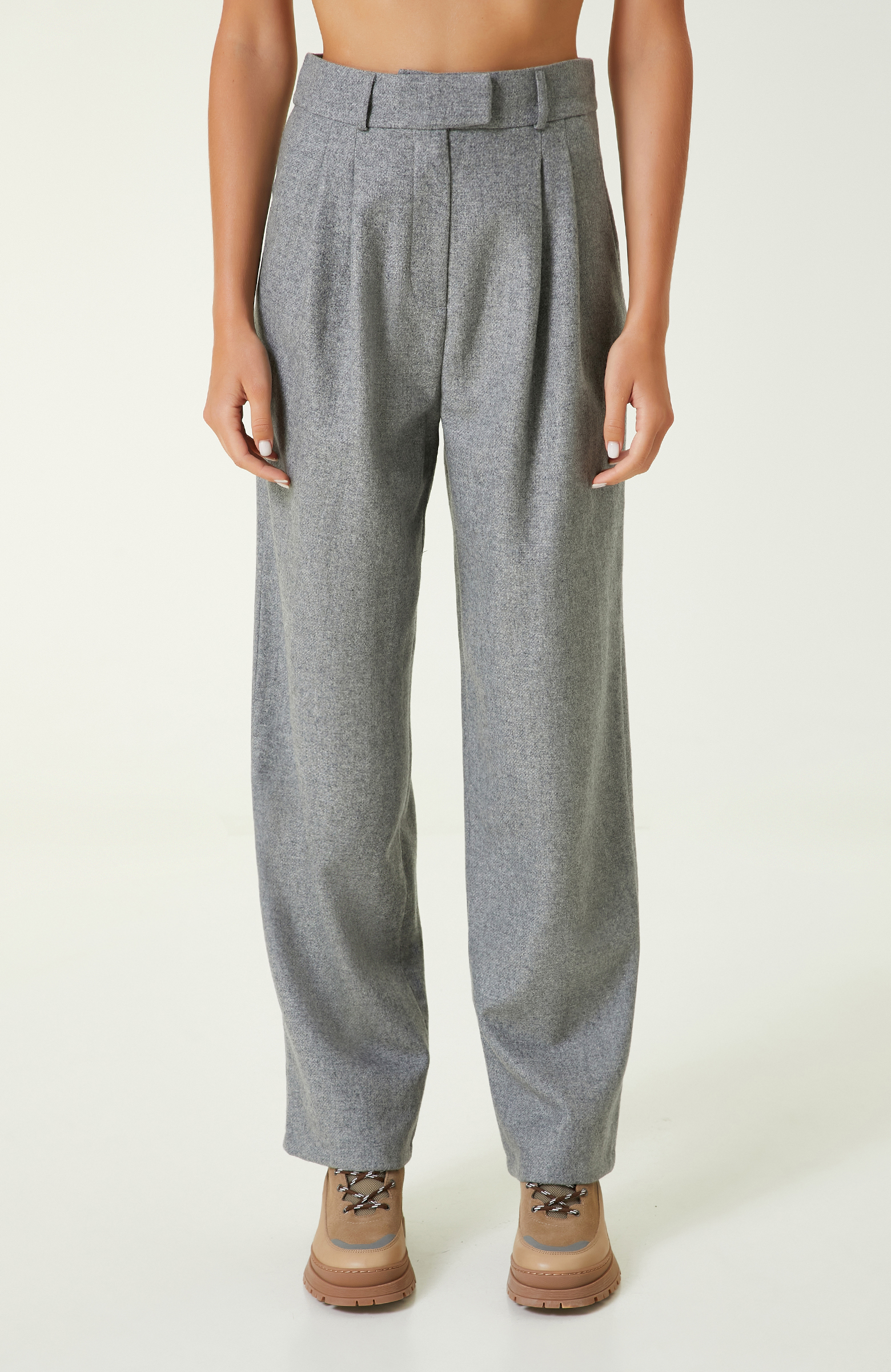 Gri Melanj Pilili Yün Pantolon