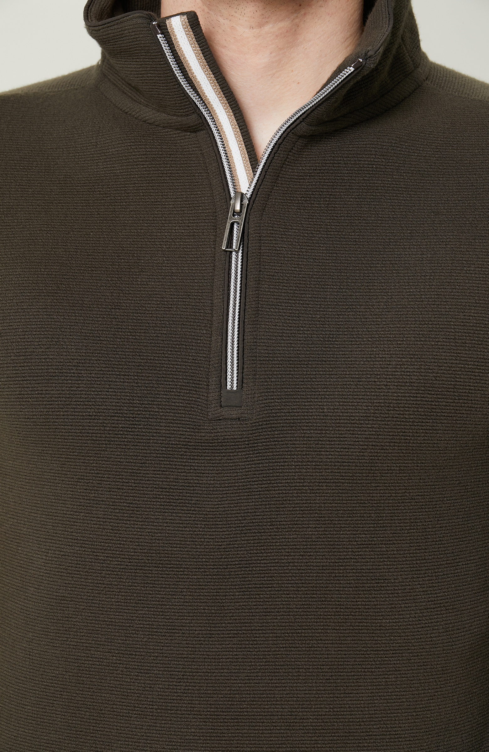 Fermuarlı Haki Dik Yaka Sweatshirt