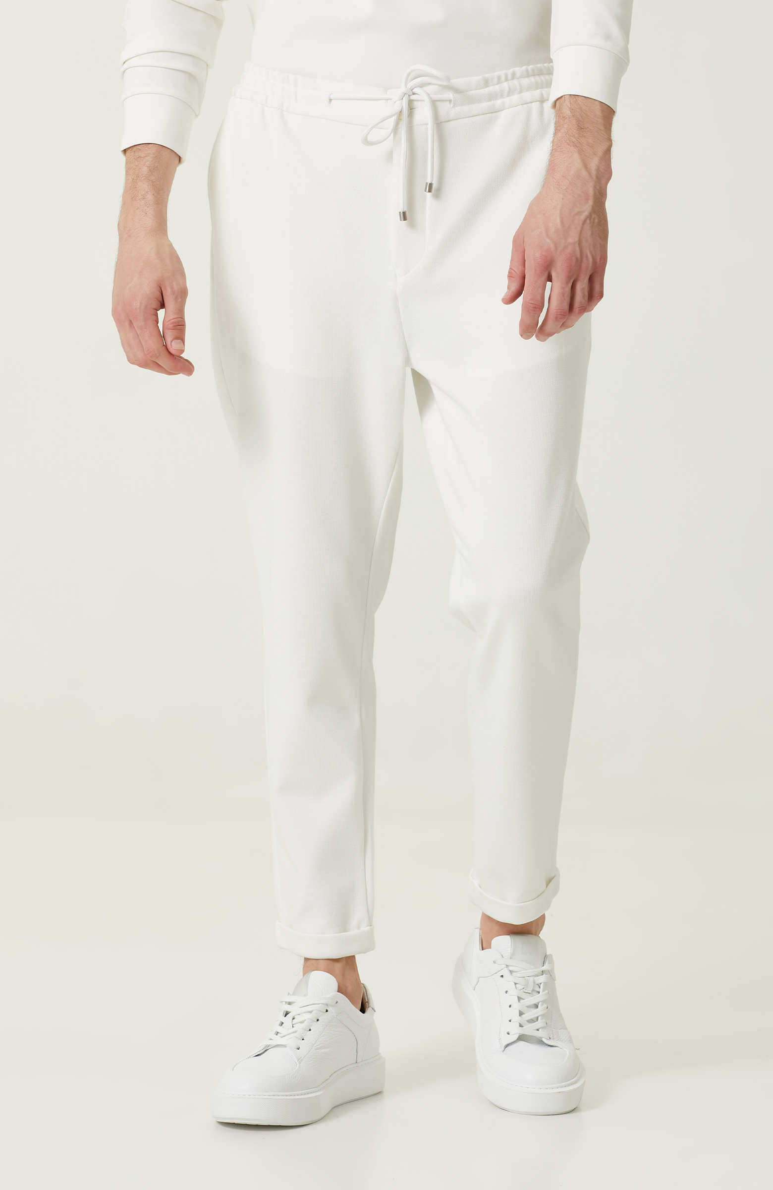 Duble Paça Bağcıklı Ekru Eşofman Altı