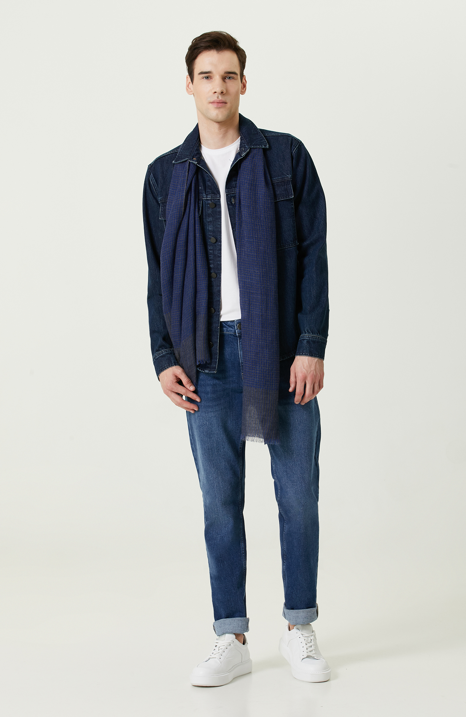 Lacivert Pamuklu Denim Gömlek