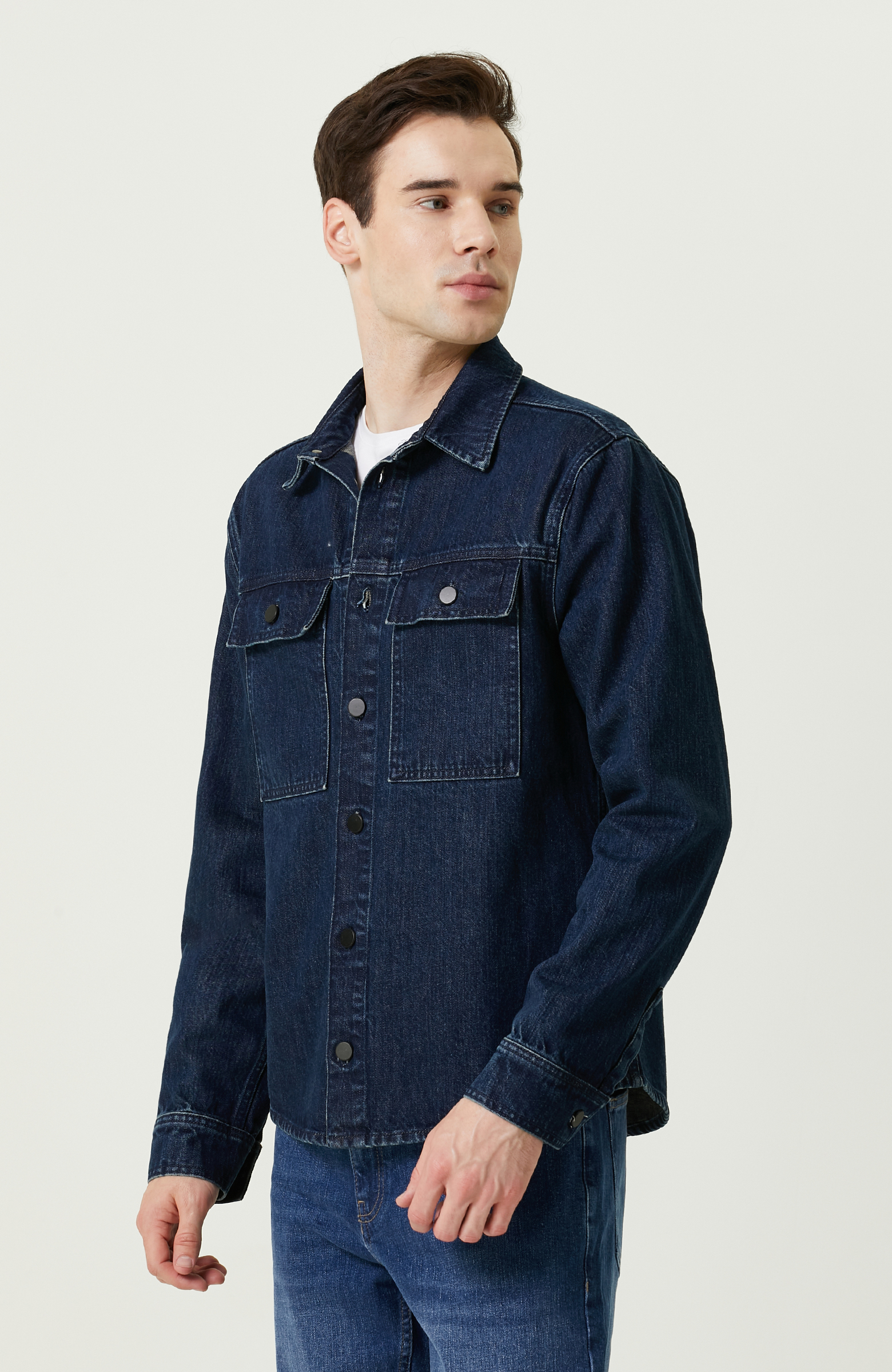 Lacivert Pamuklu Denim Gömlek