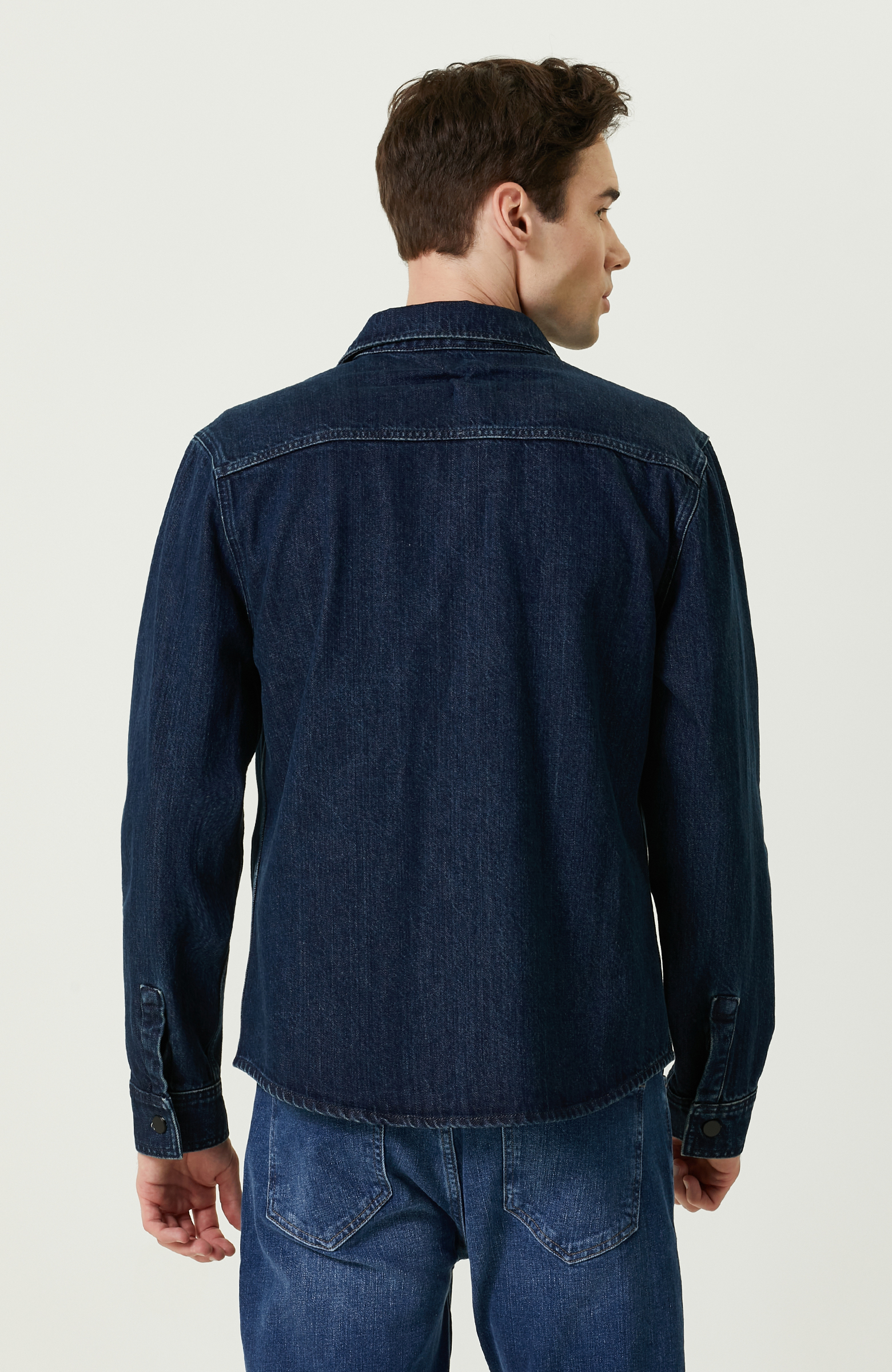 Lacivert Pamuklu Denim Gömlek