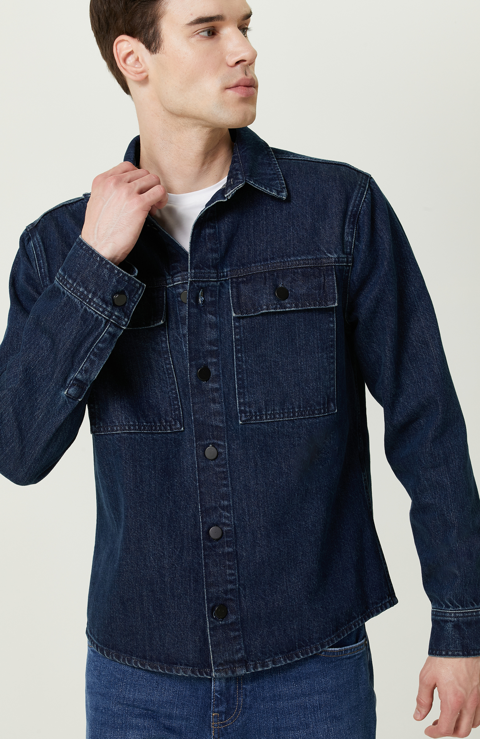 Lacivert Pamuklu Denim Gömlek