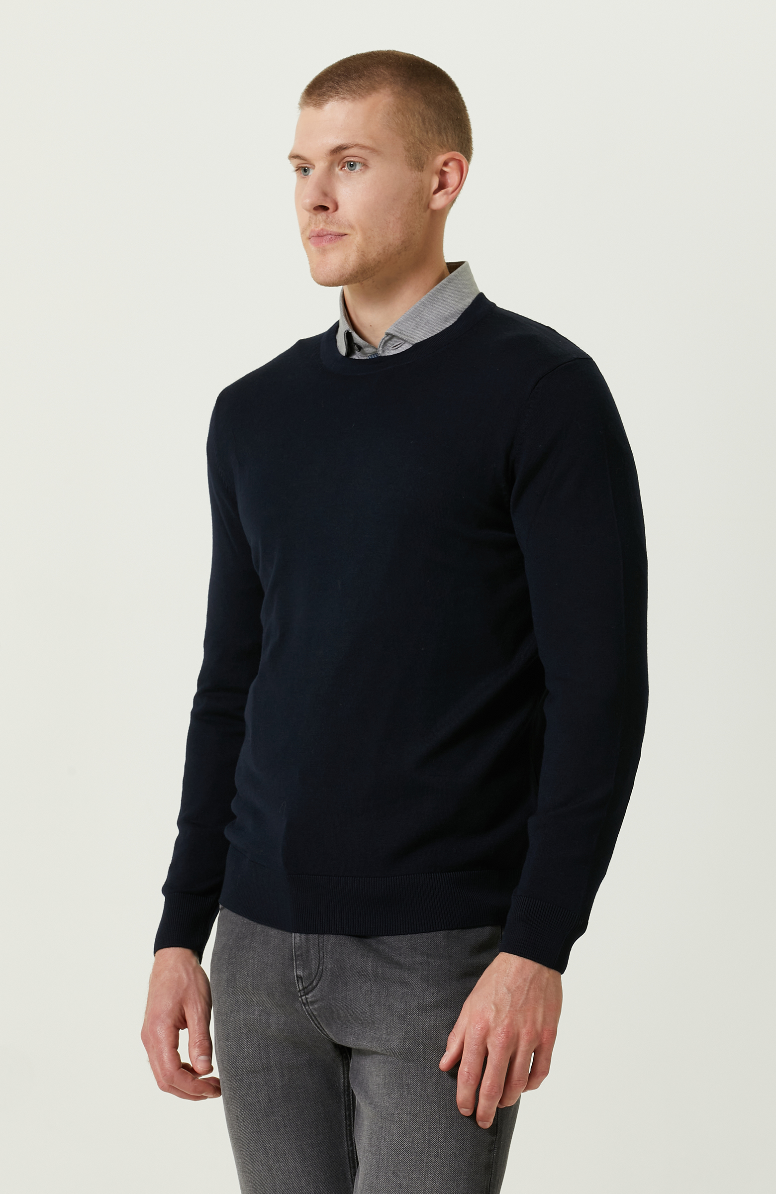 Bisiklet Yaka Lacivert Triko Kazak