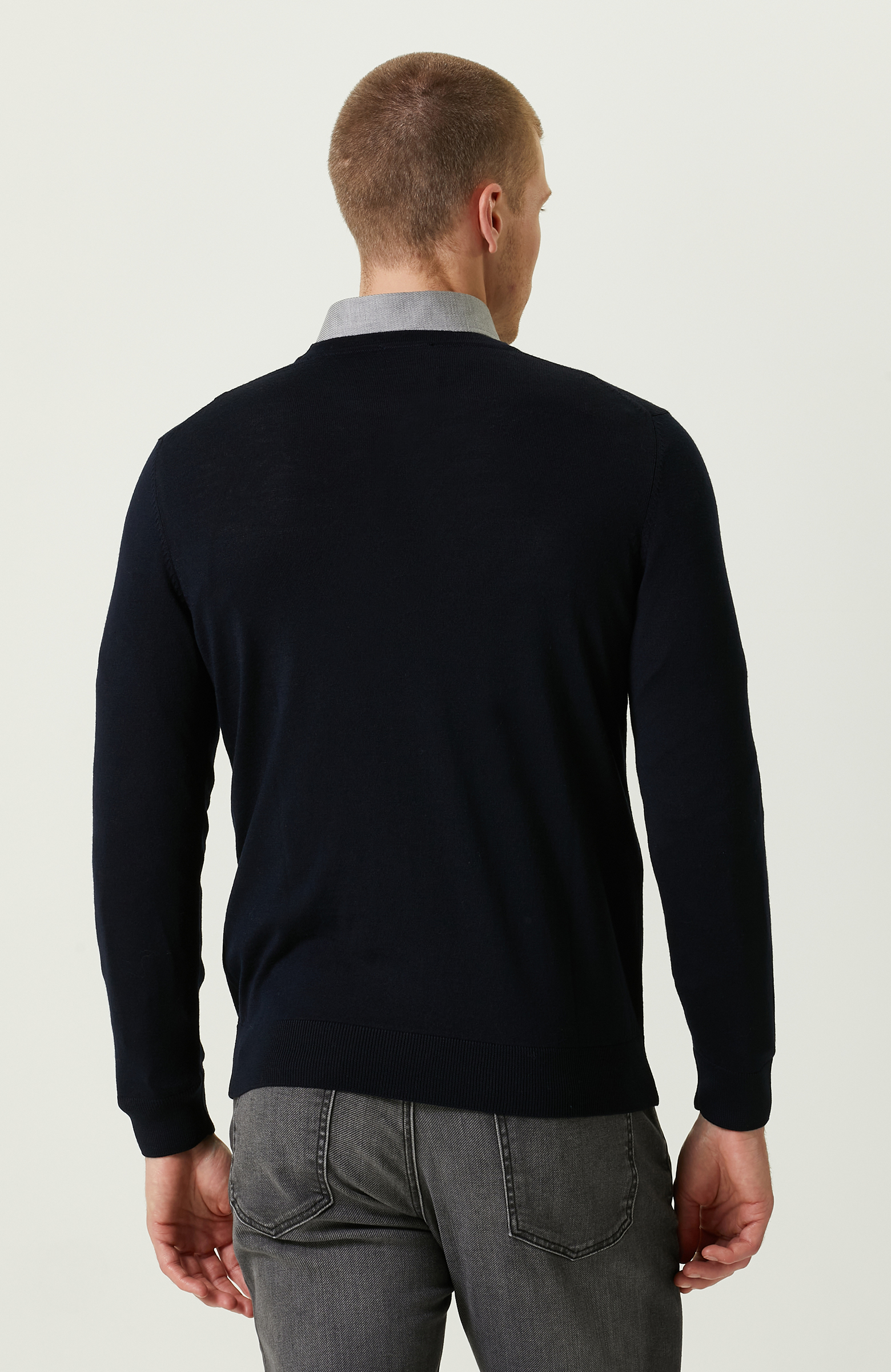 Bisiklet Yaka Lacivert Triko Kazak