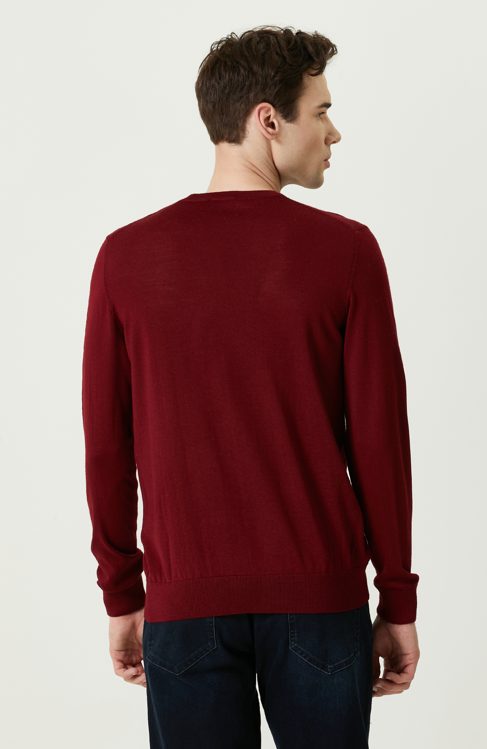 Bordo Bisiklet Yaka Triko Kazak