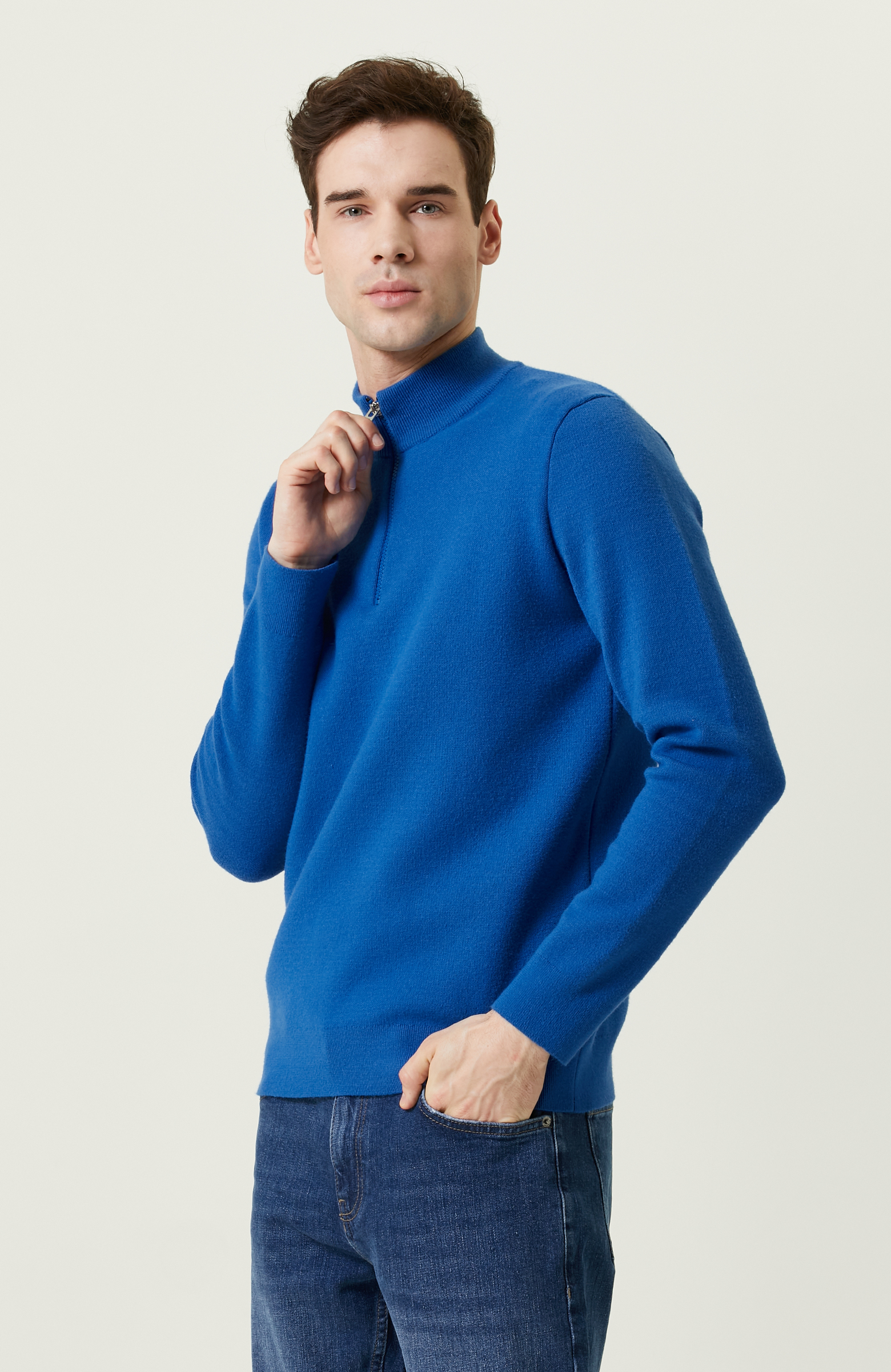 Saks Fermuarlı Triko Kazak