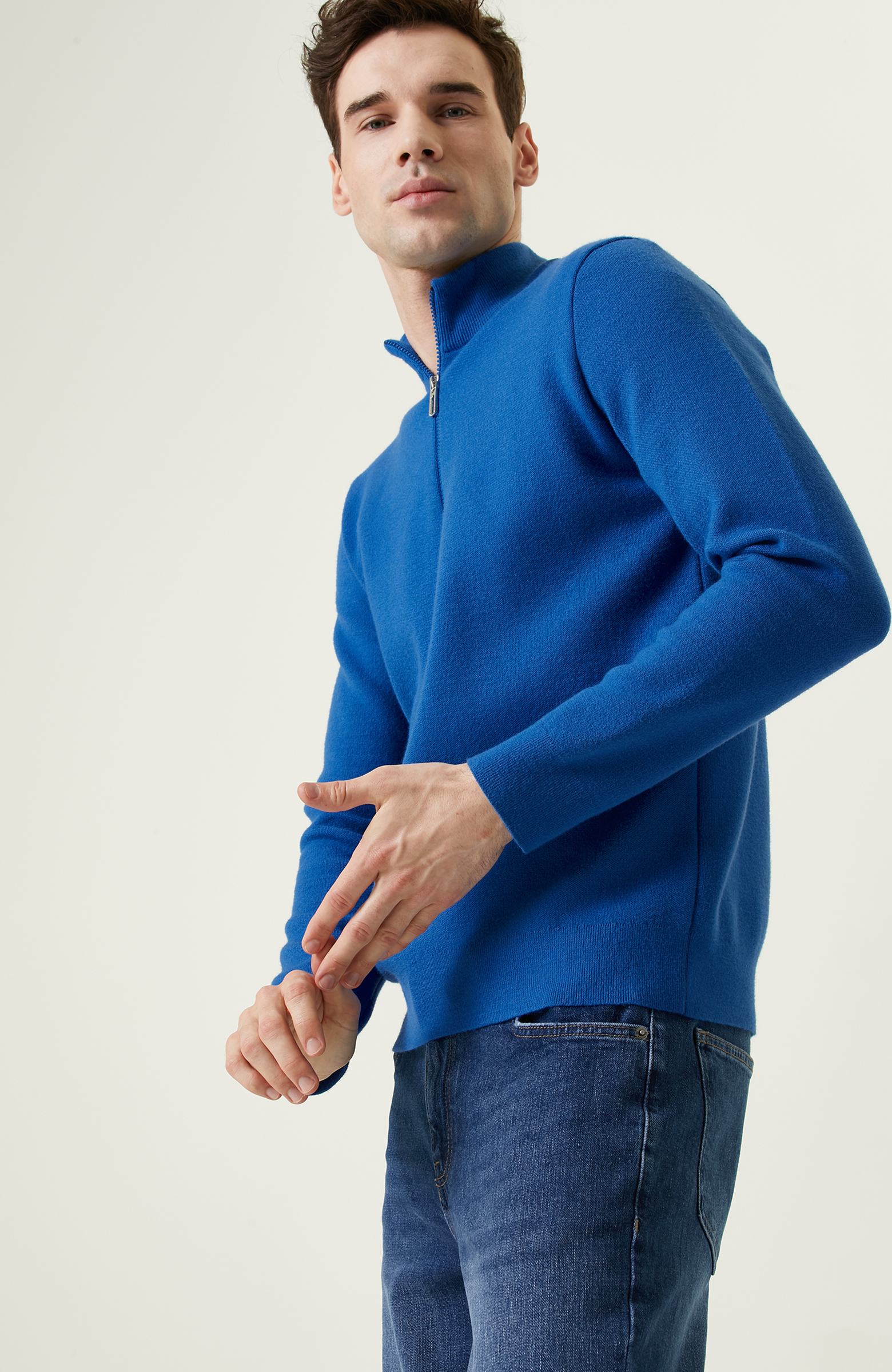 Saks Fermuarlı Triko Kazak