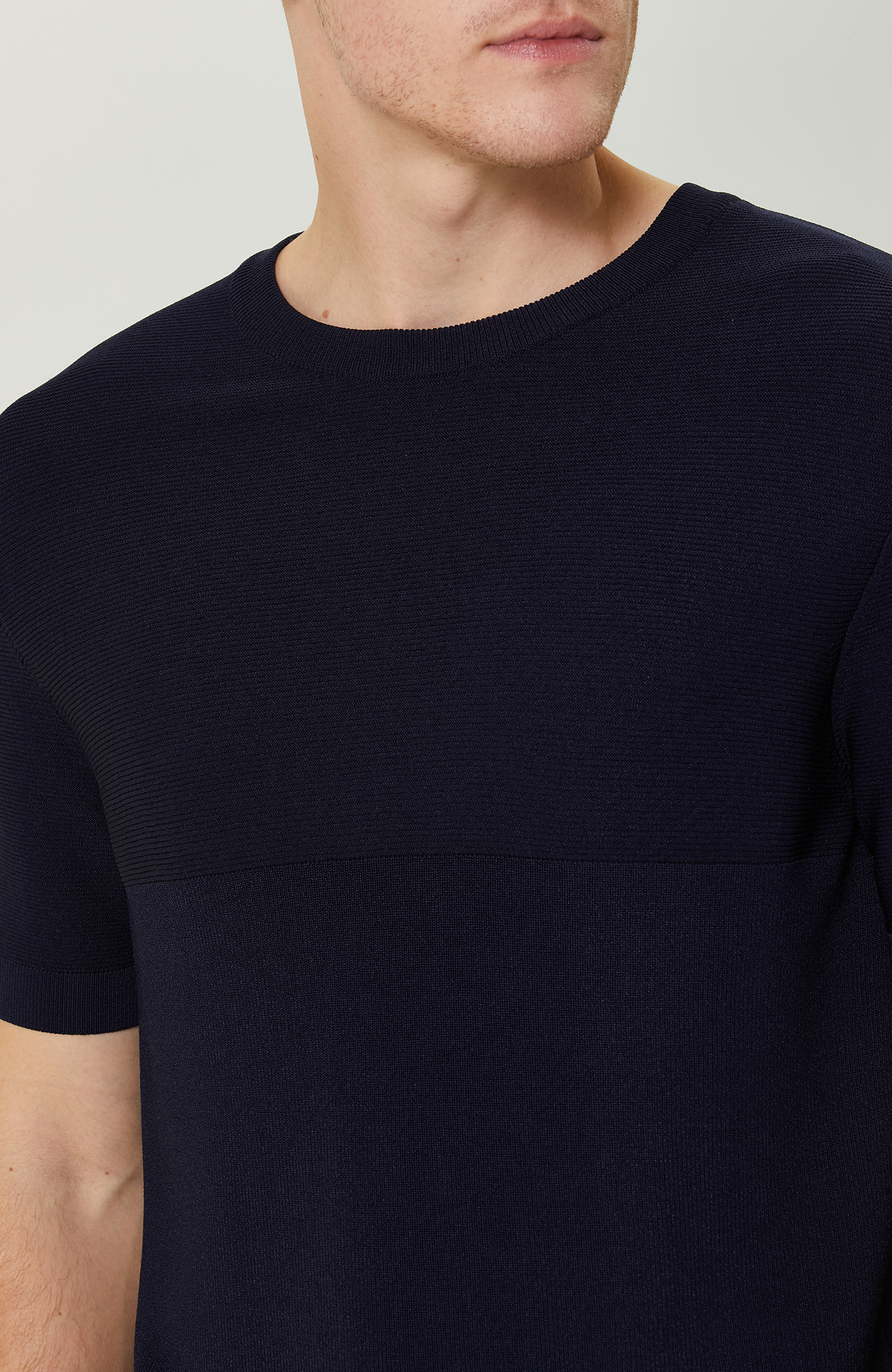 Kısa Kollu Lacivert Çizgili Triko Kazak