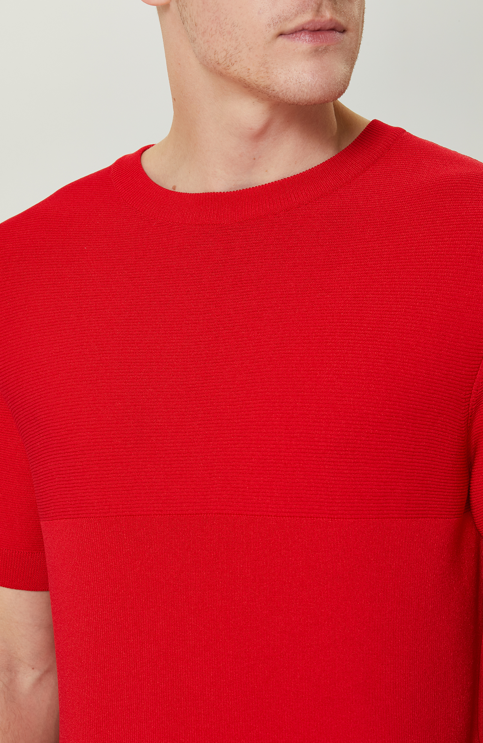 Kısa Kollu Kırmızı Çizgili Triko Kazak