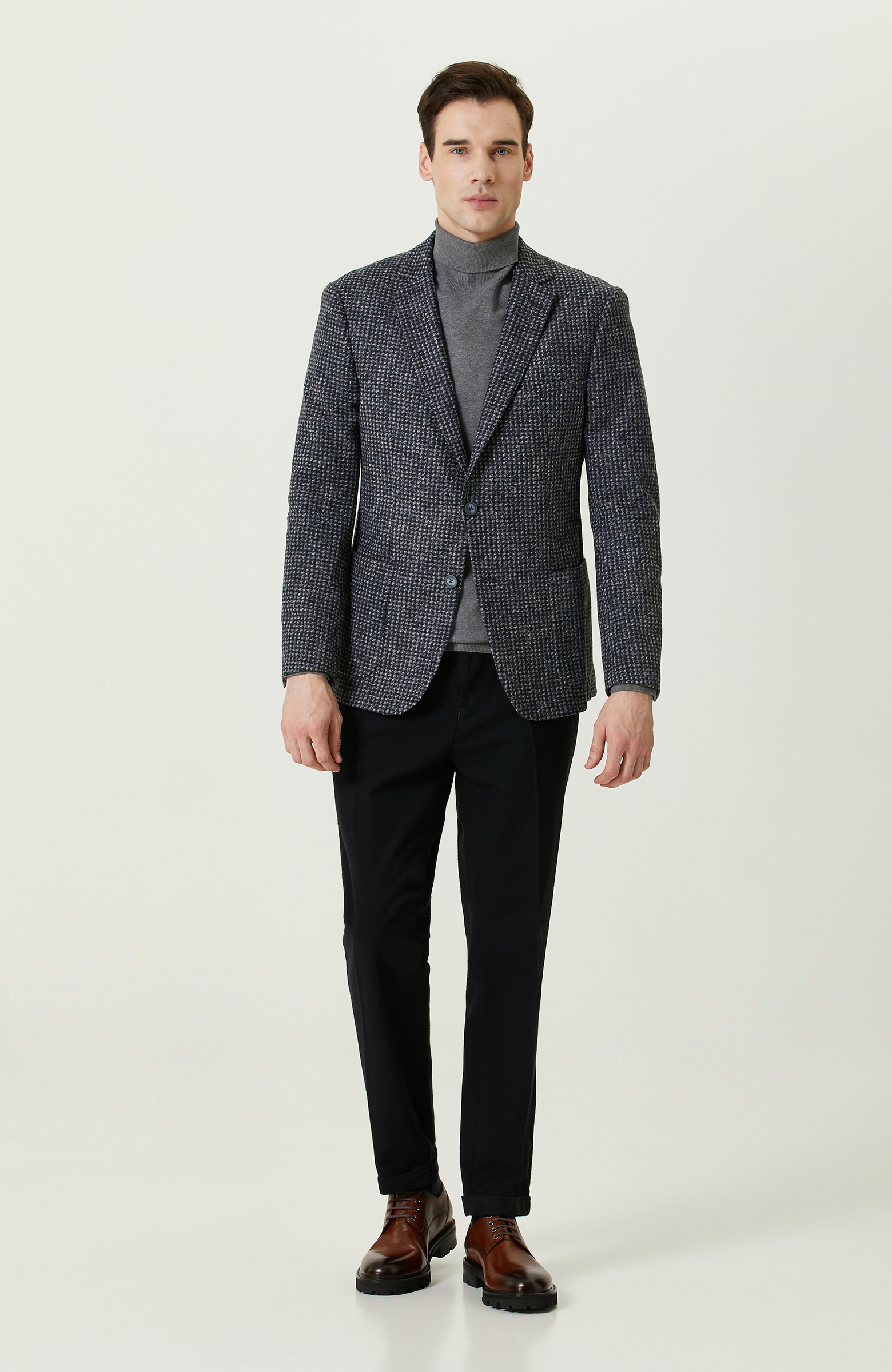 Gri Balıkçı Yaka Triko Kazak