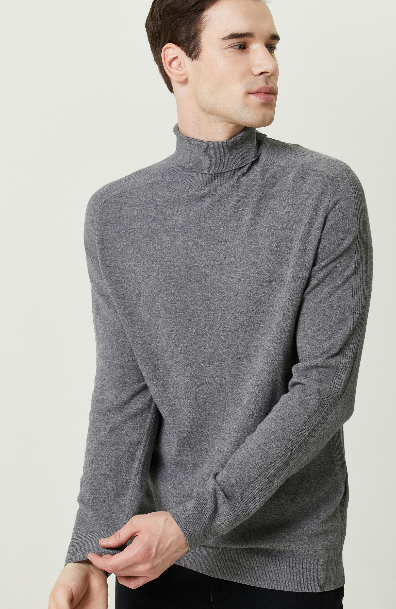 Gri Balıkçı Yaka Triko Kazak