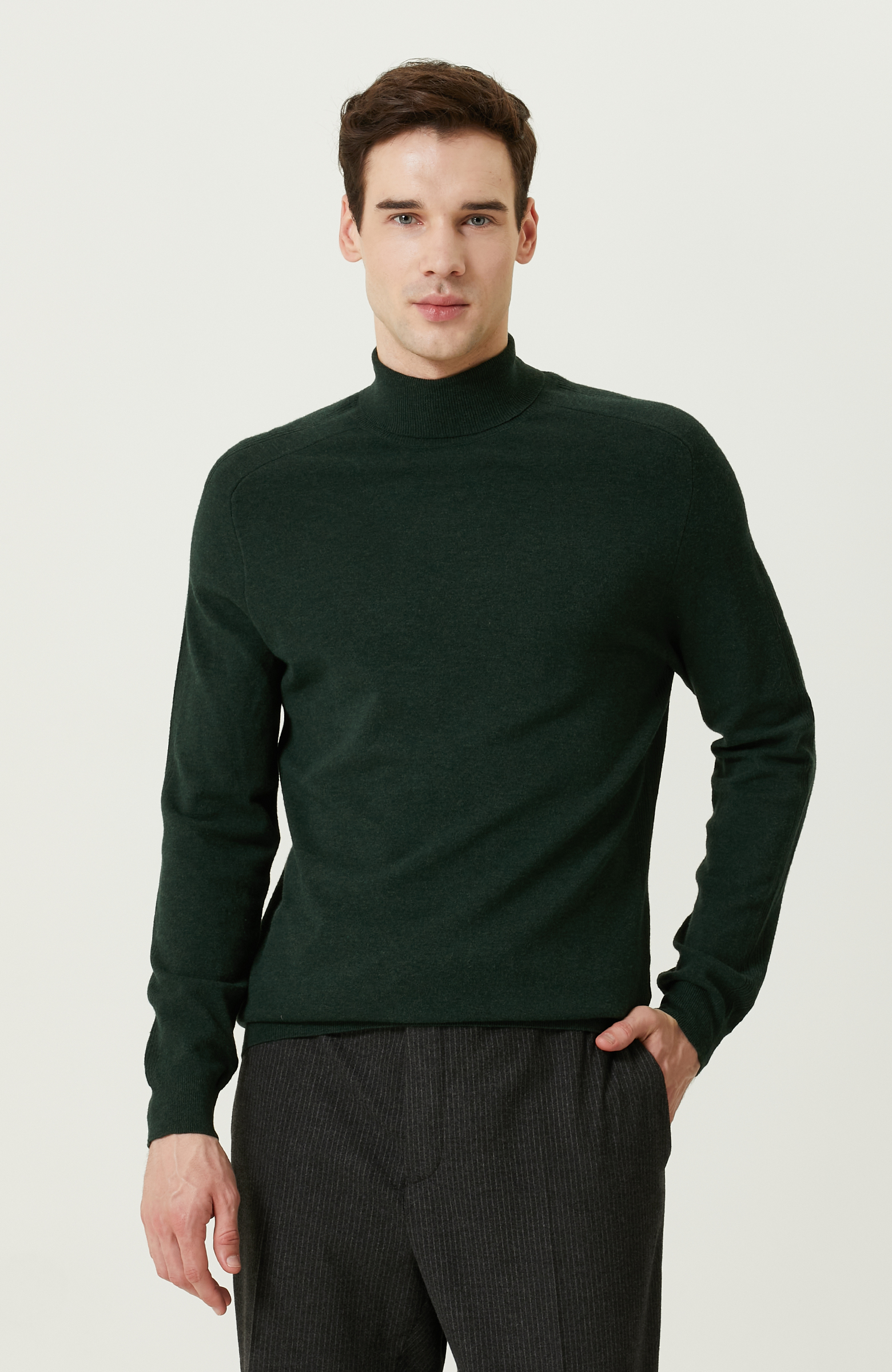 Yeşil Balıkçı Yaka Triko Kazak