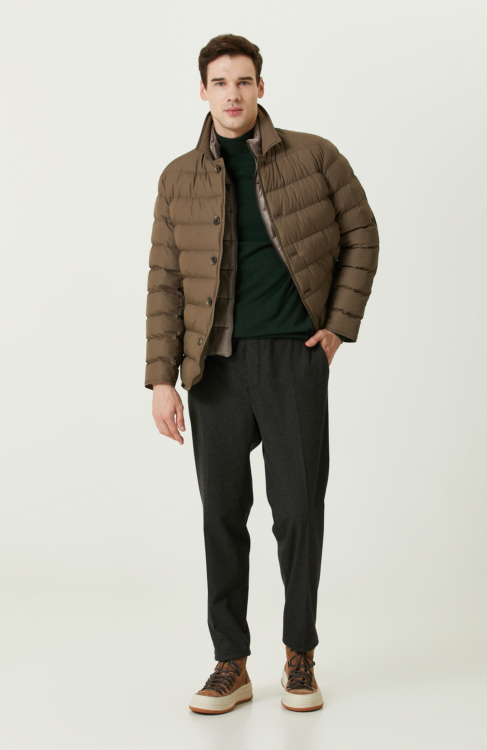 Yeşil Balıkçı Yaka Triko Kazak