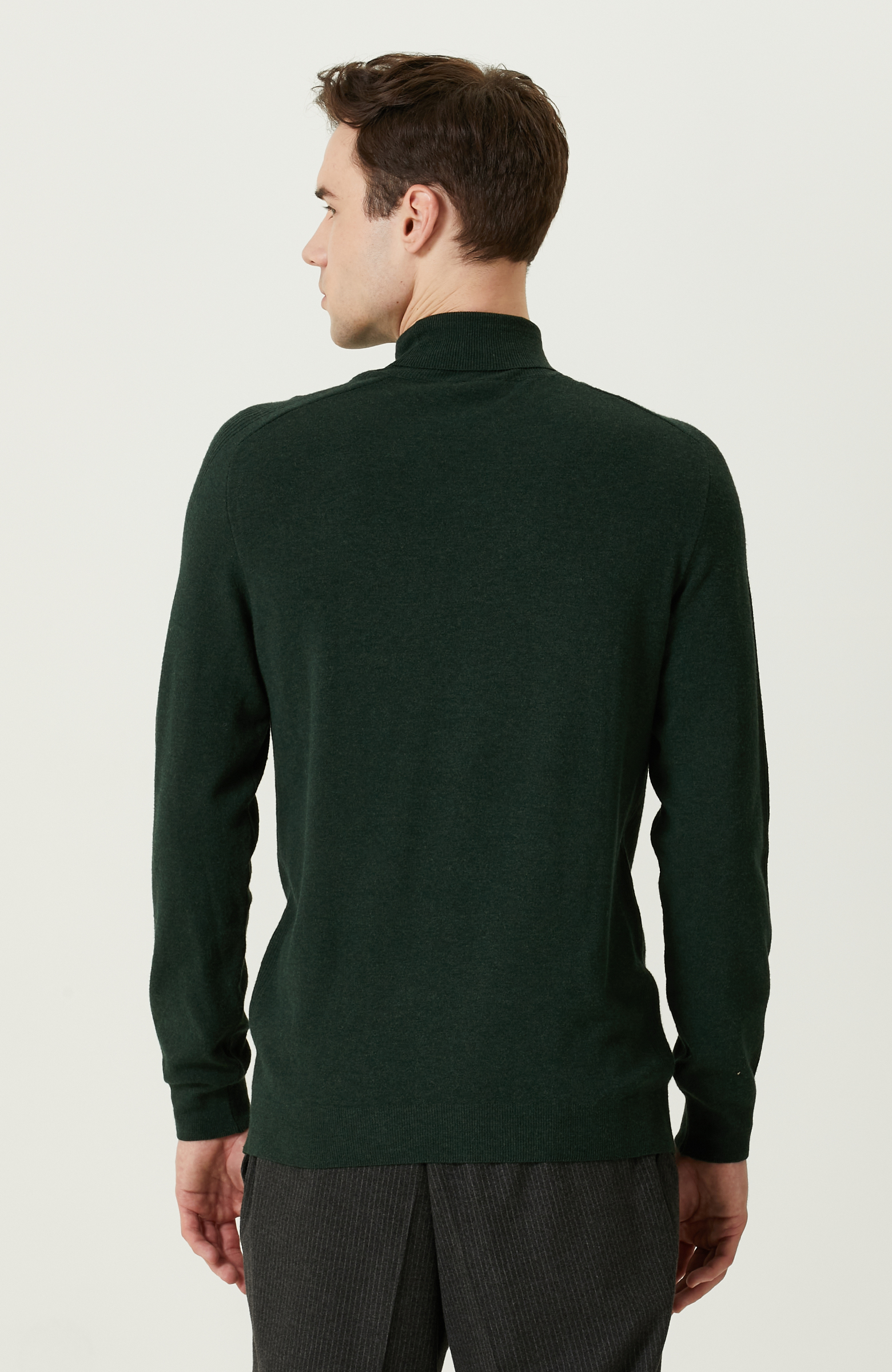 Yeşil Balıkçı Yaka Triko Kazak