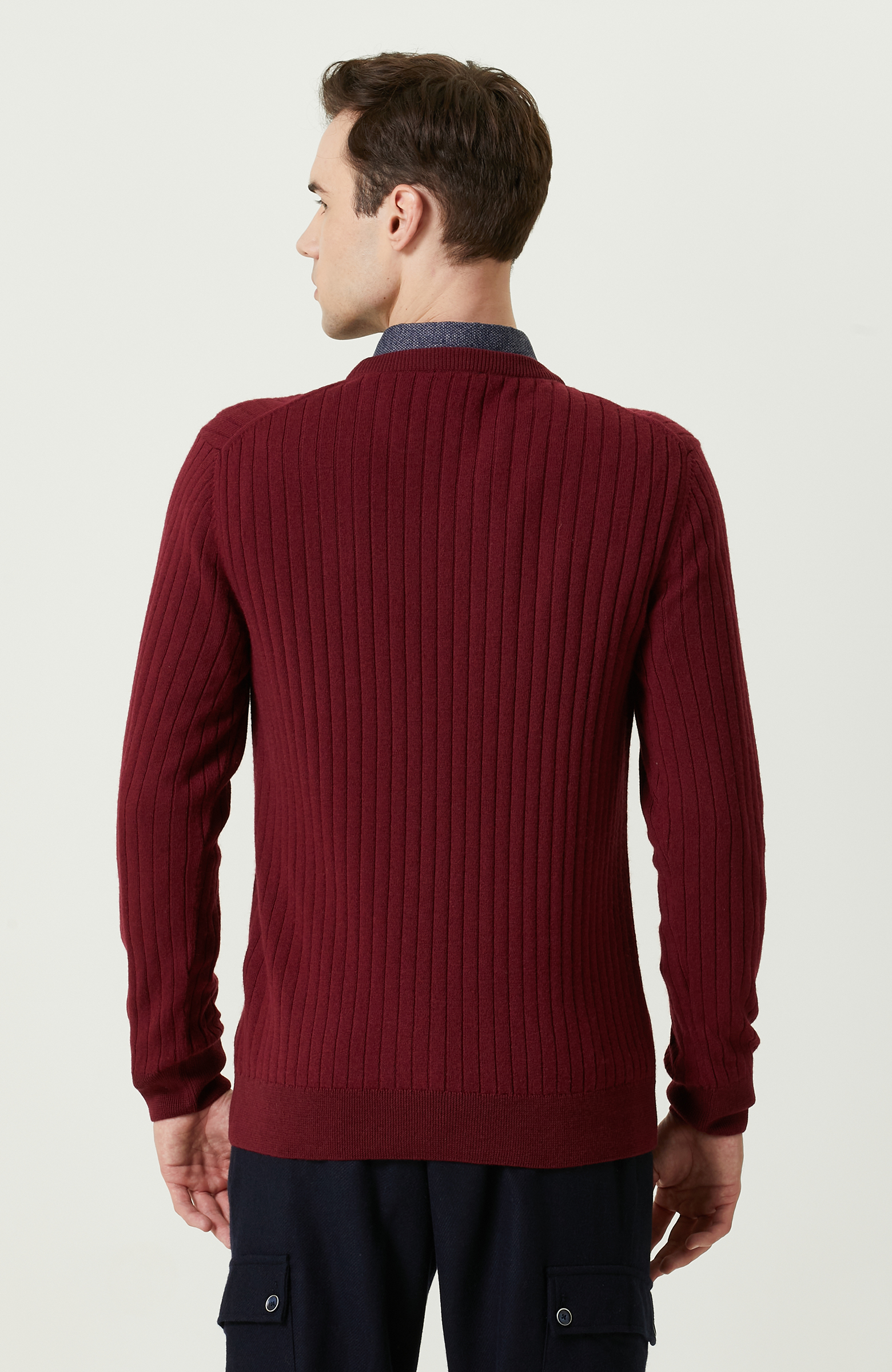 Saç Örgü Detaylı Bordo Triko Kazak