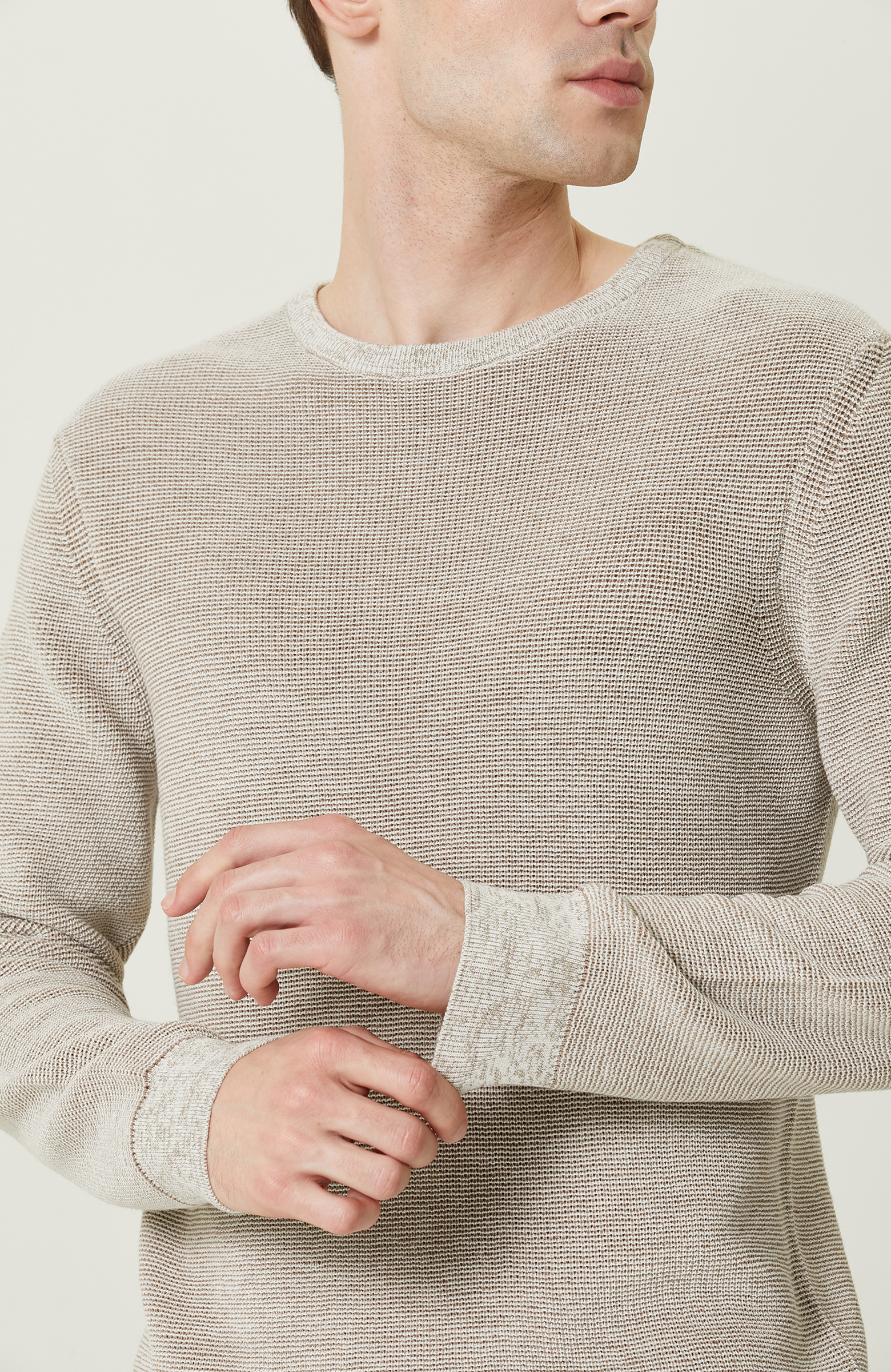 Ekru Bisiklet Yaka Jakarlı Triko Kazak