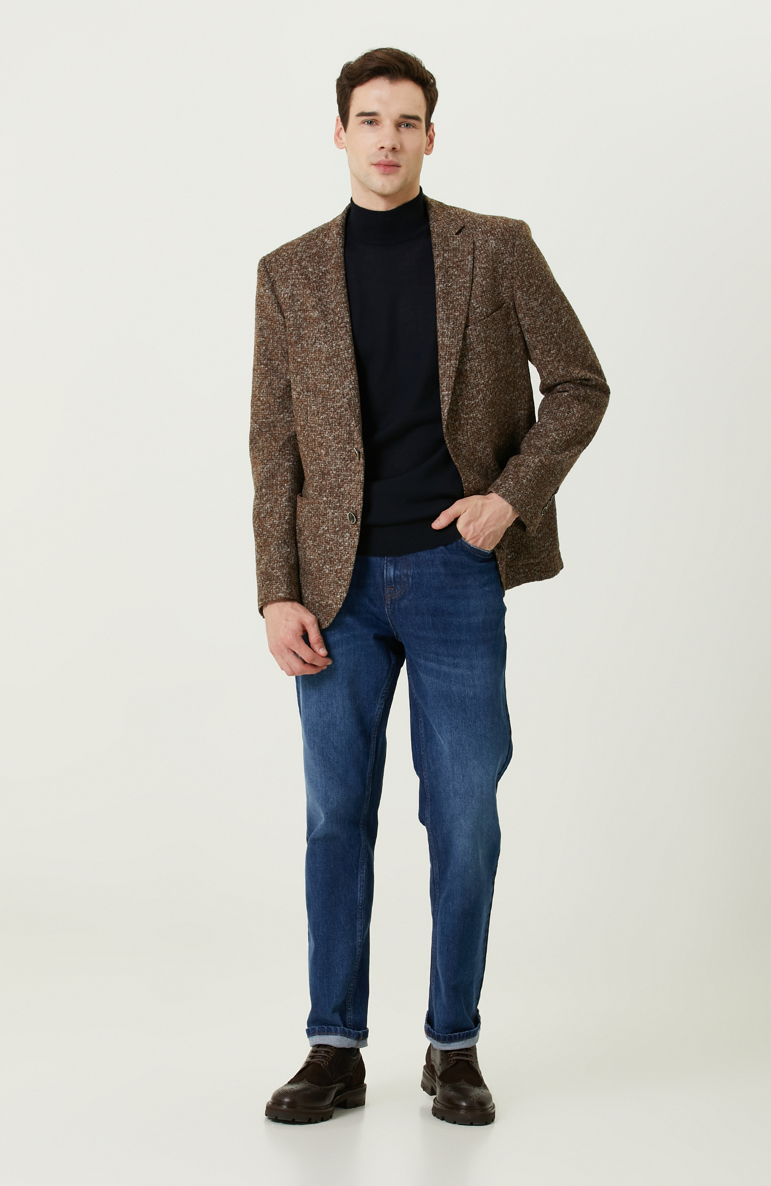 Yarım Balıkçı Yaka Lacivert Triko Kazak