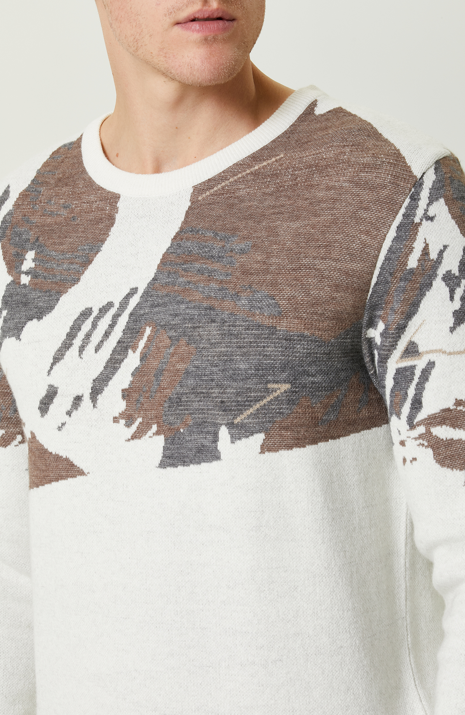 Ekru Geometrik Desenli Triko Kazak