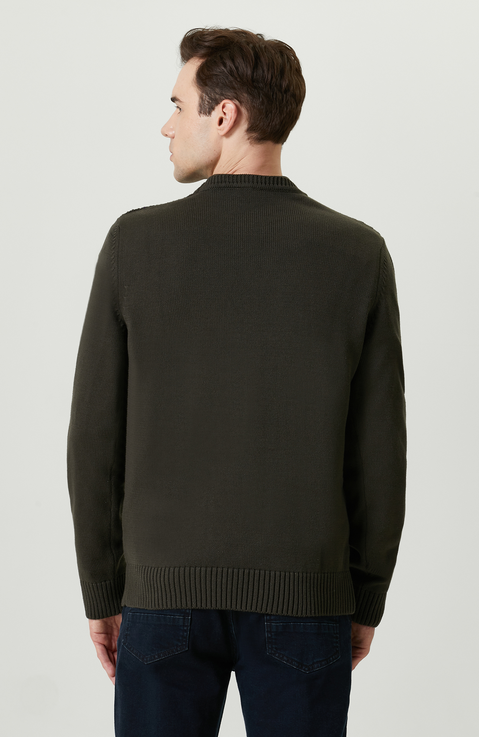 Örgü Detaylı Haki Triko Kazak