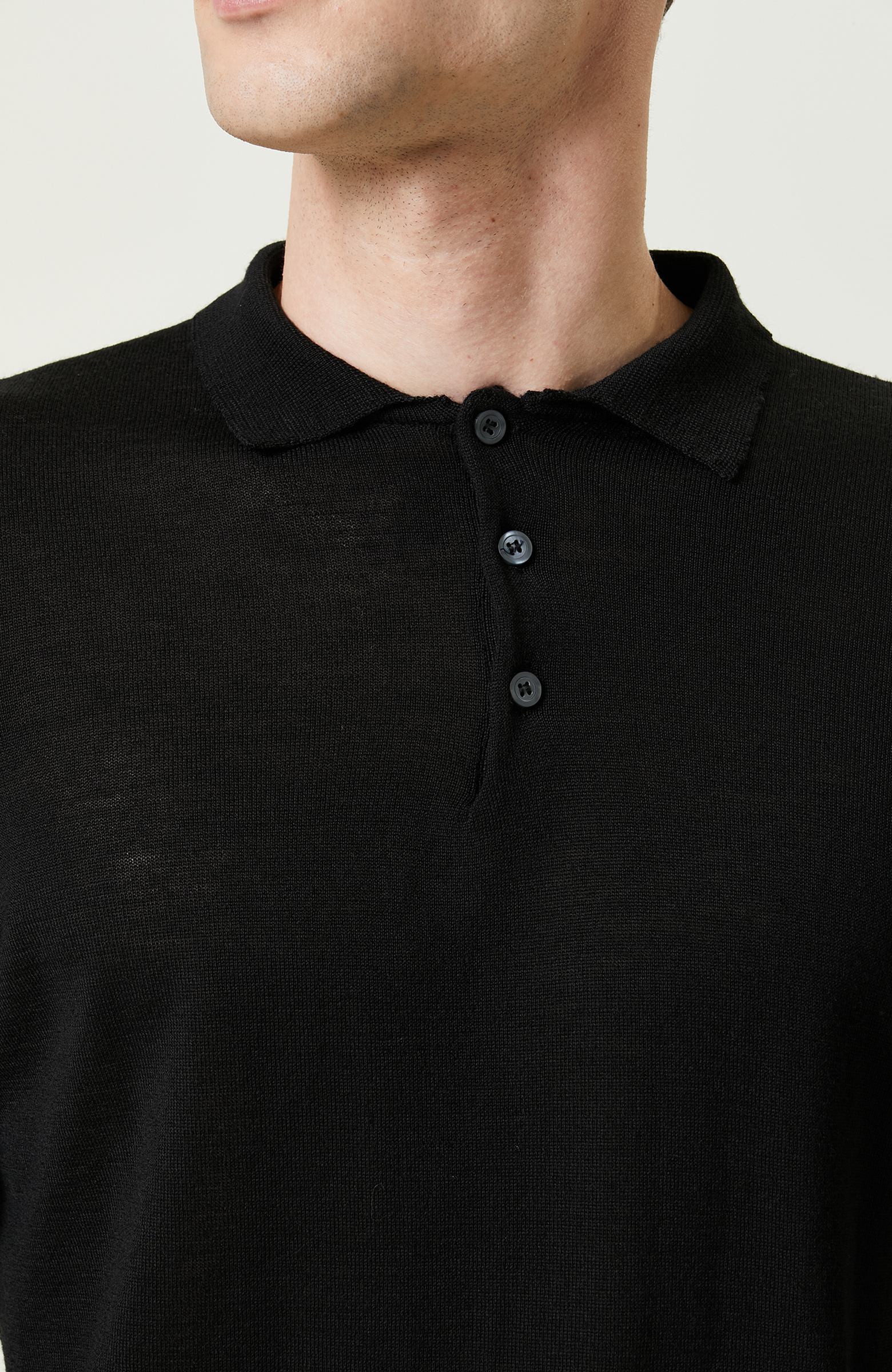 Uzun Kollu Polo Yaka Siyah Triko Kazak