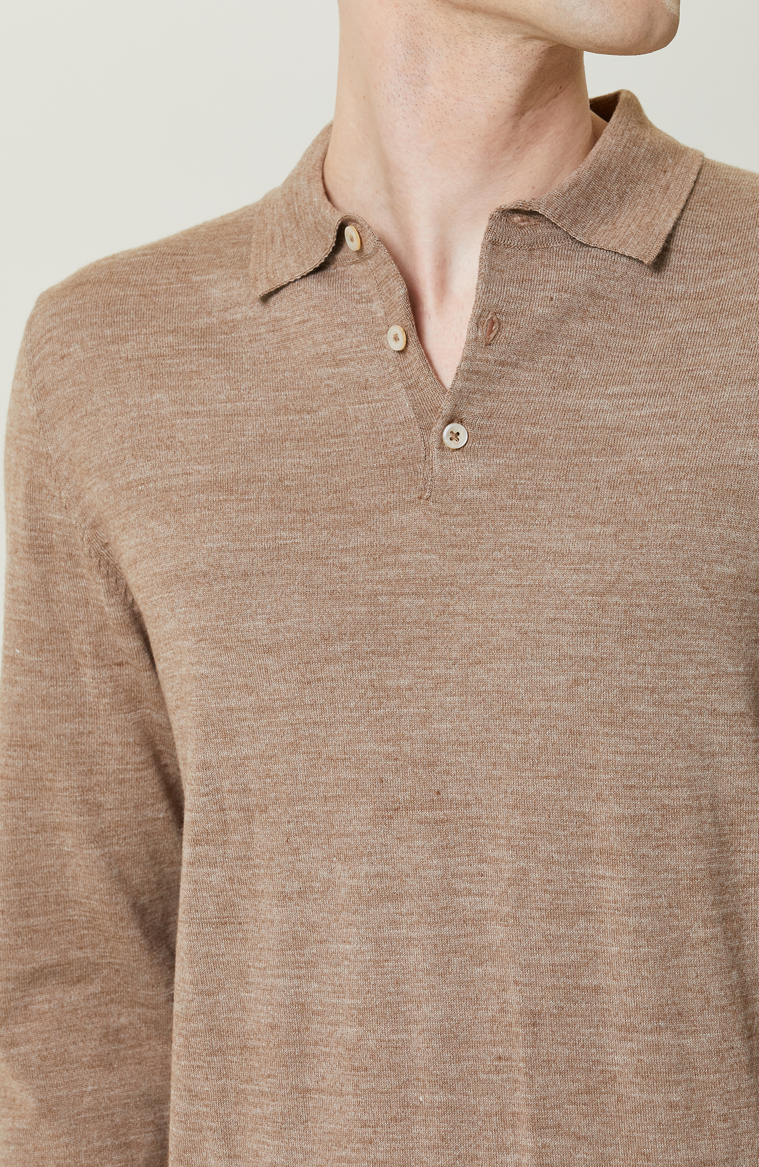 Bej Melanj Uzun Kollu Polo Yaka Triko Kazak