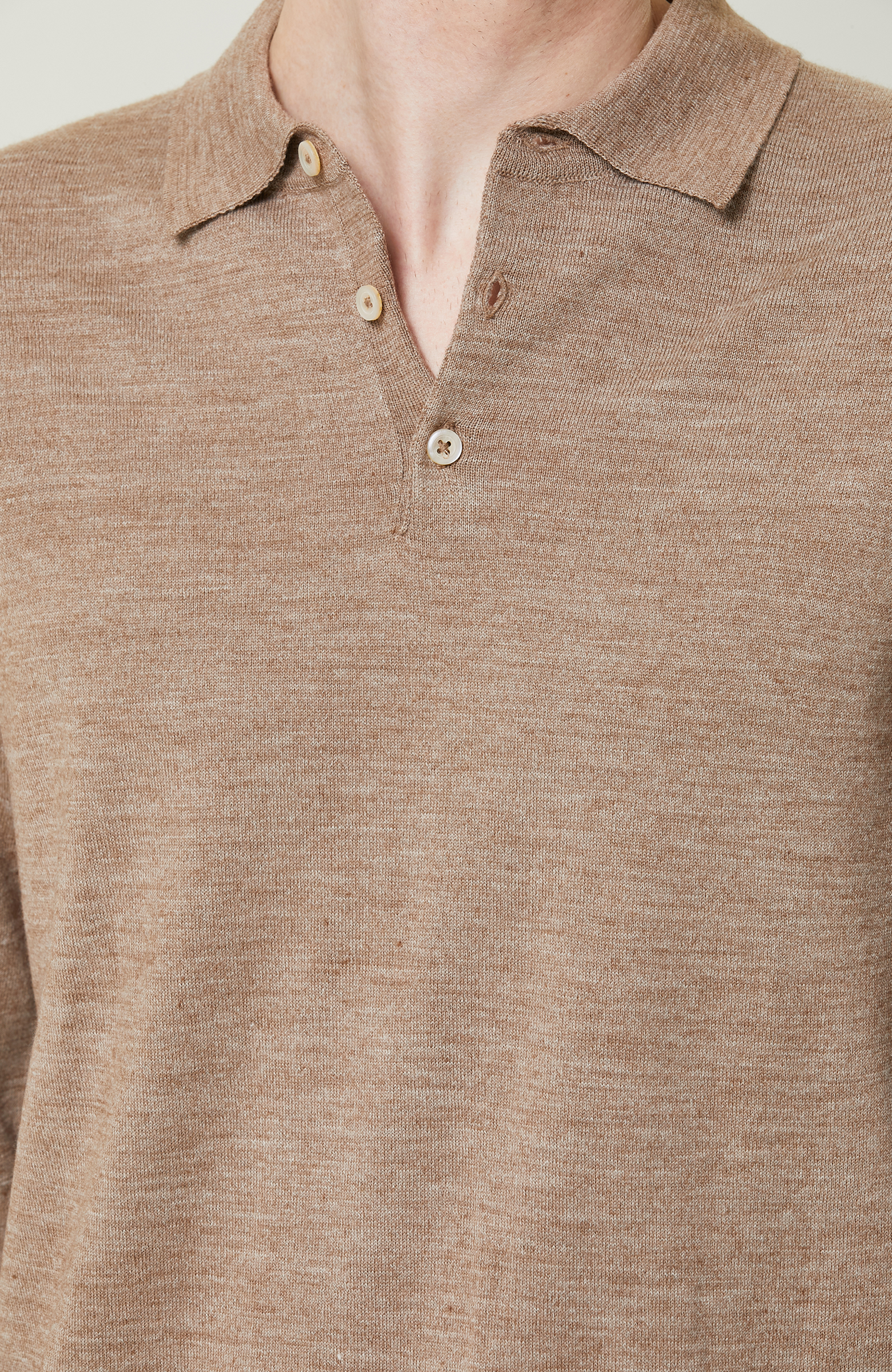 Bej Melanj Uzun Kollu Polo Yaka Triko Kazak